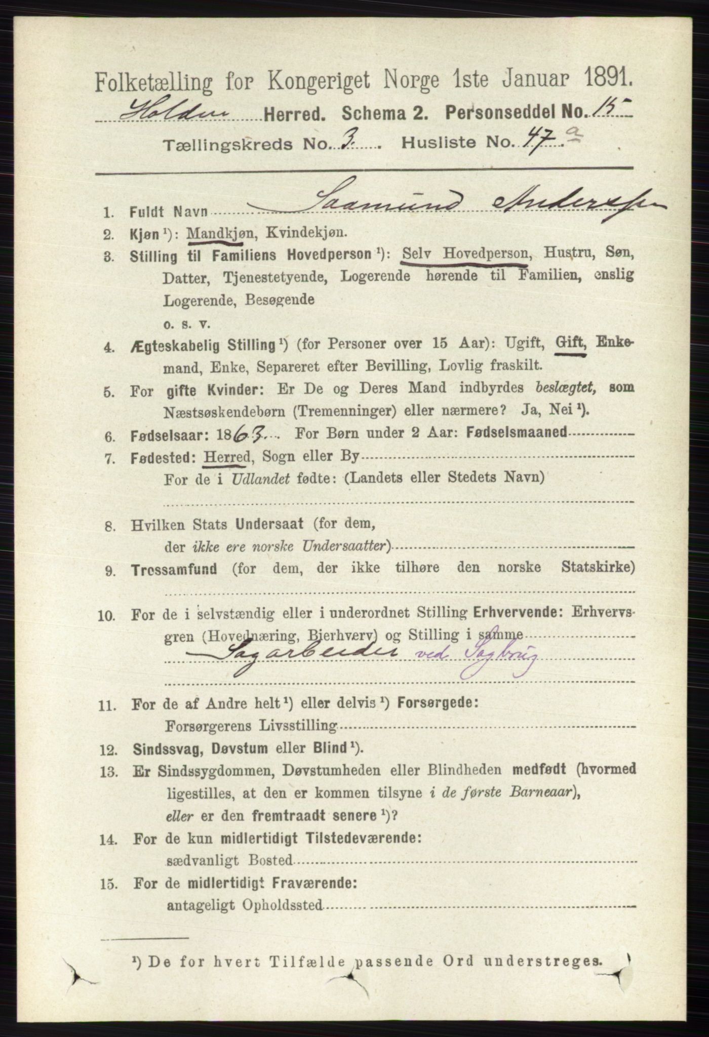 RA, 1891 census for 0819 Holla, 1891, p. 1843