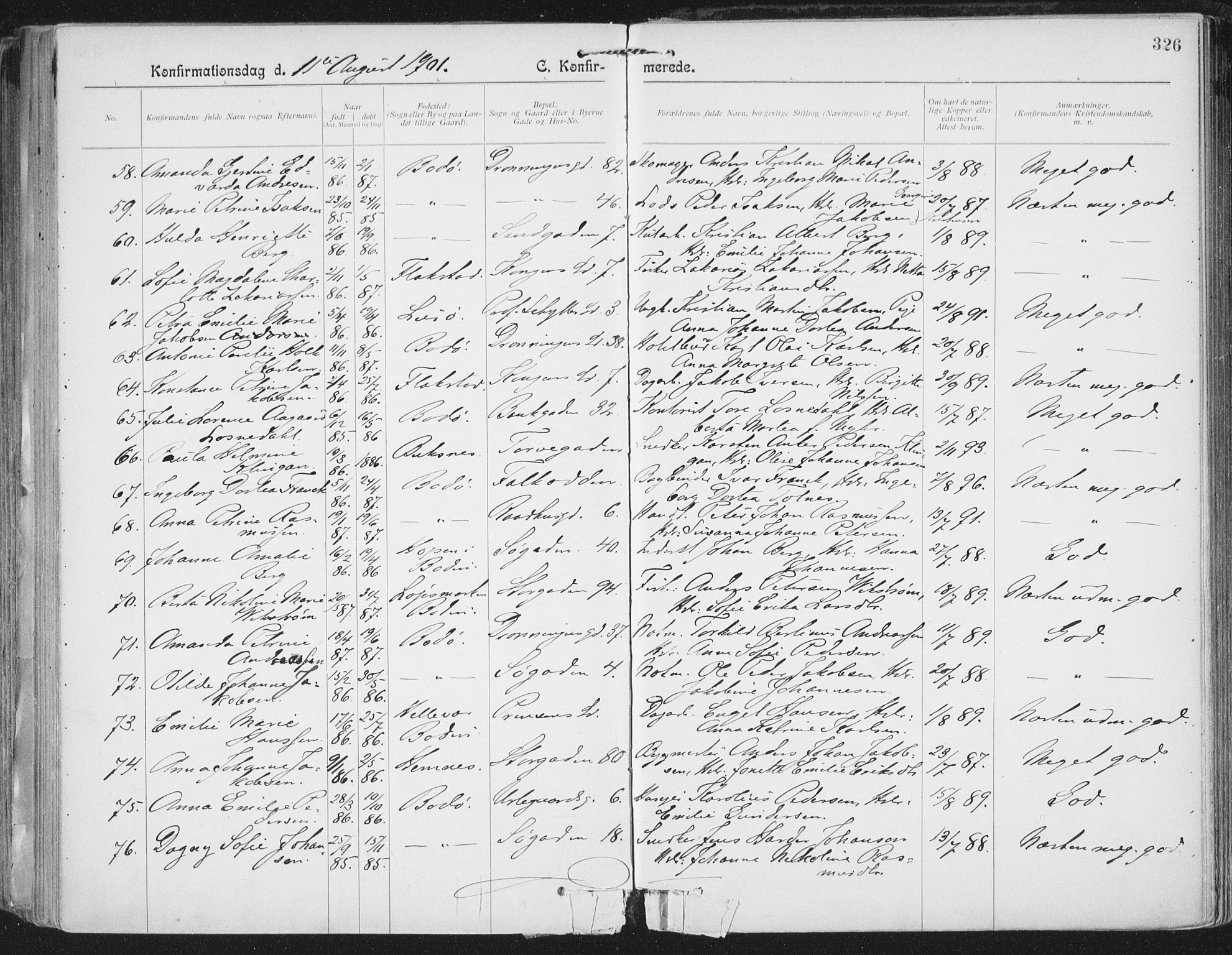 Ministerialprotokoller, klokkerbøker og fødselsregistre - Nordland, AV/SAT-A-1459/801/L0011: Parish register (official) no. 801A11, 1900-1916, p. 326