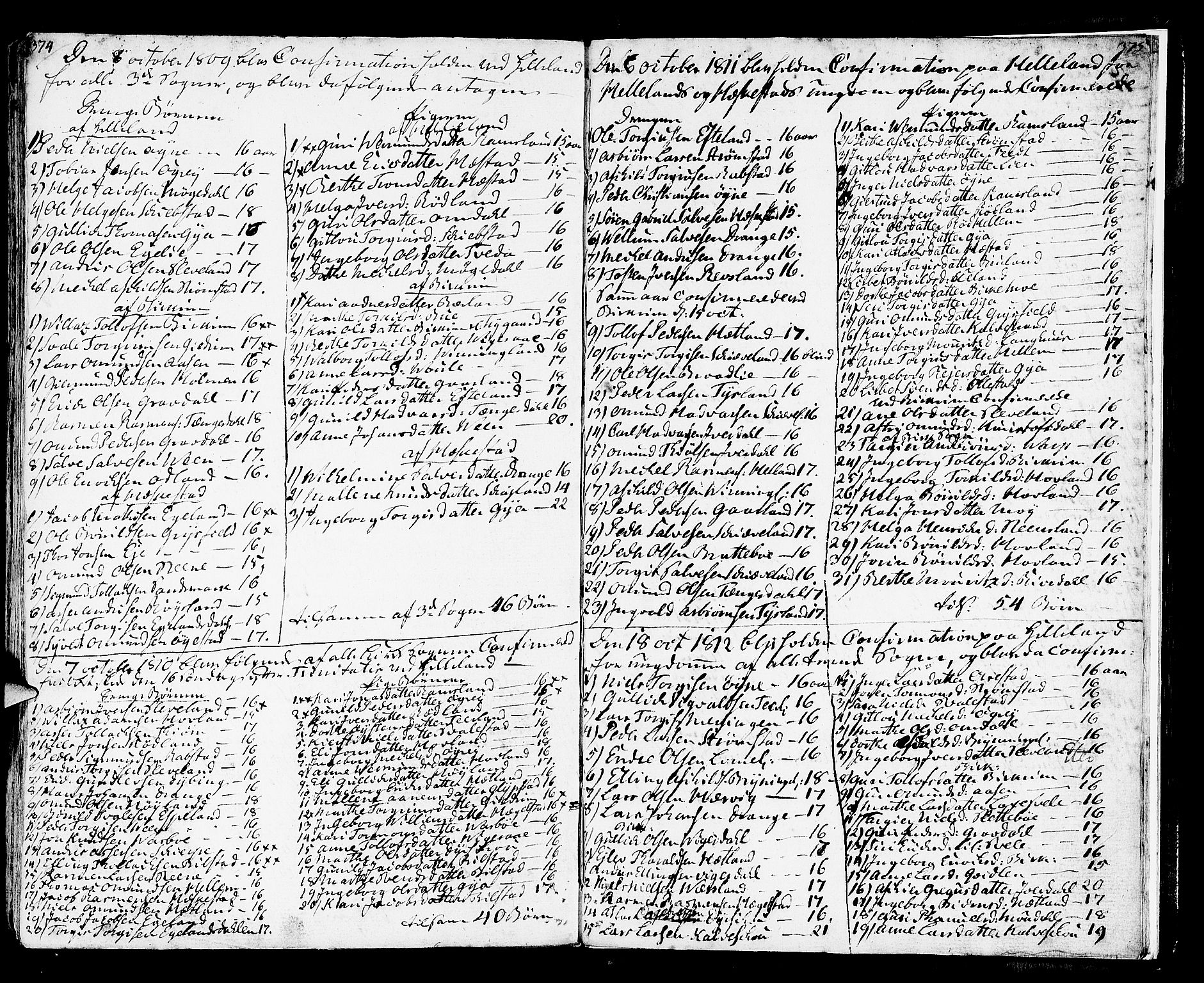 Helleland sokneprestkontor, AV/SAST-A-101810: Parish register (official) no. A 3 /1, 1791-1817, p. 374-375