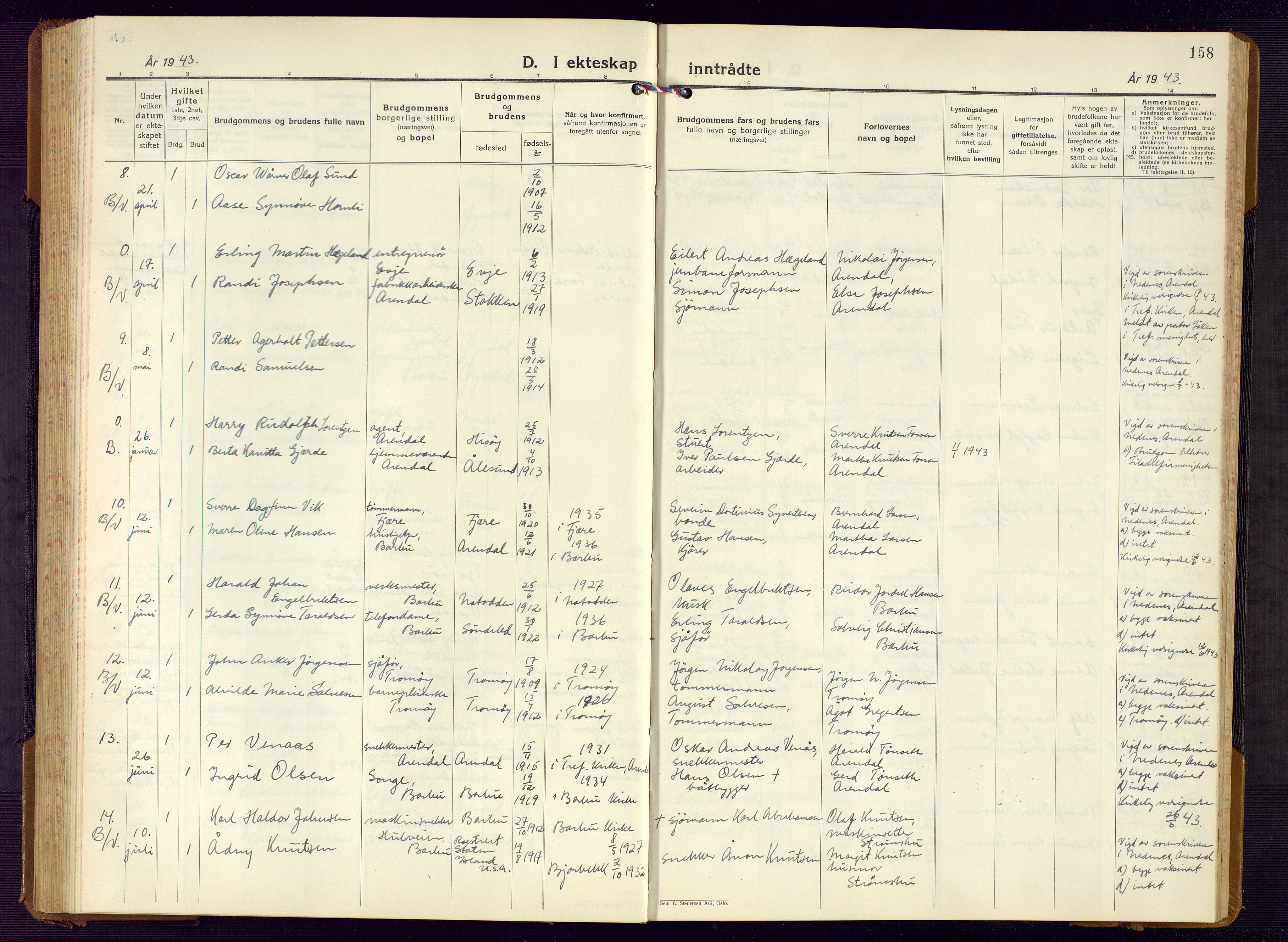 Barbu sokneprestkontor, AV/SAK-1111-0003/F/Fb/L0006: Parish register (copy) no. B 6, 1937-1947, p. 158