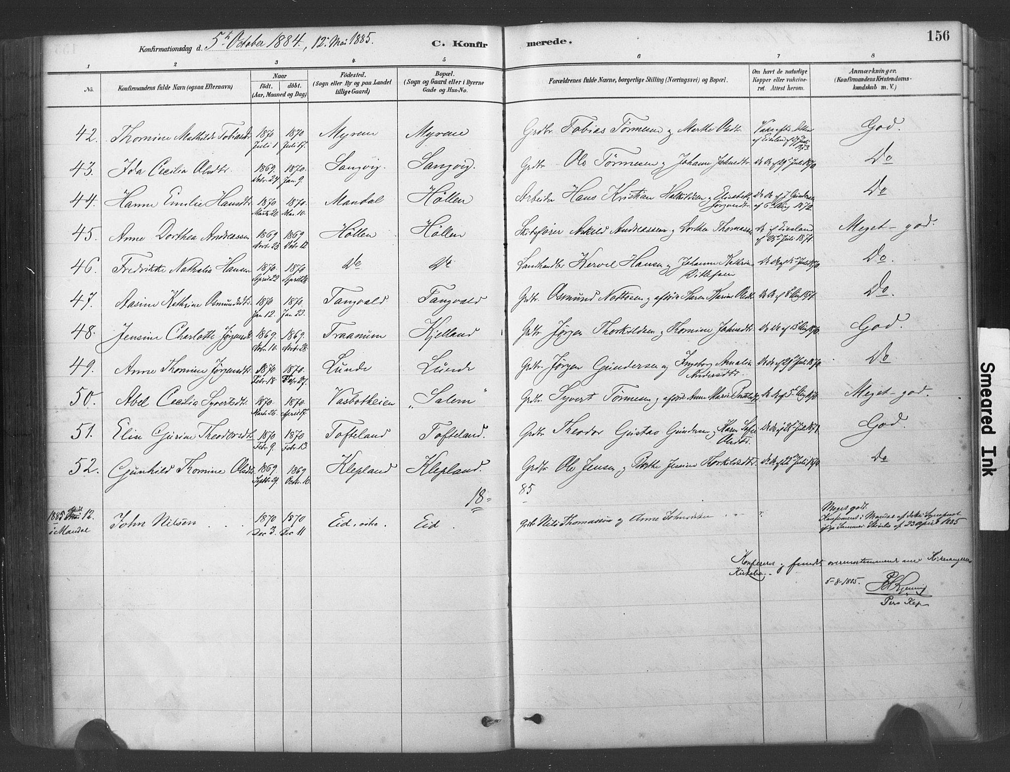 Søgne sokneprestkontor, AV/SAK-1111-0037/F/Fa/Fab/L0012: Parish register (official) no. A 12, 1880-1891, p. 156