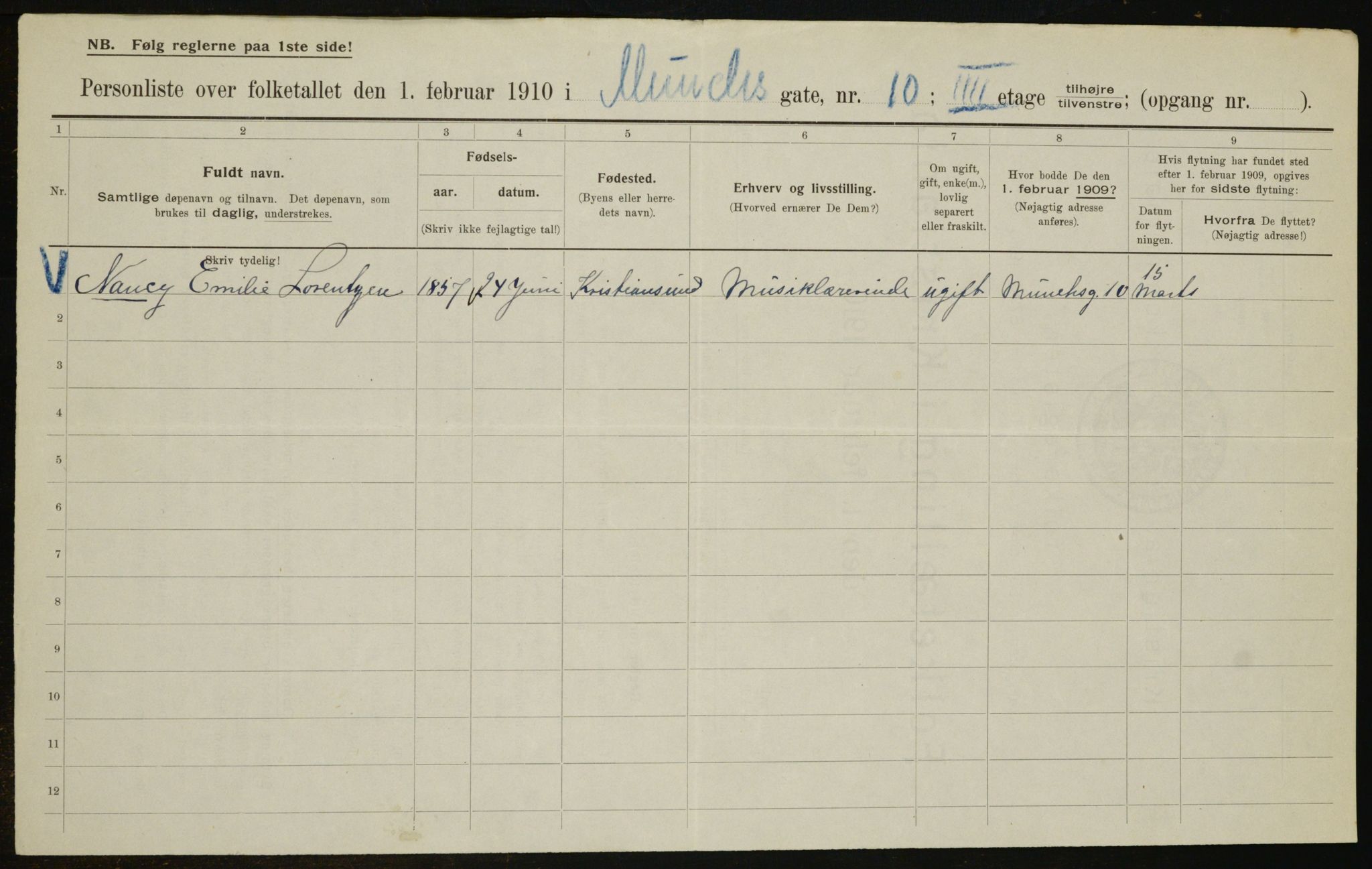 OBA, Municipal Census 1910 for Kristiania, 1910, p. 64500