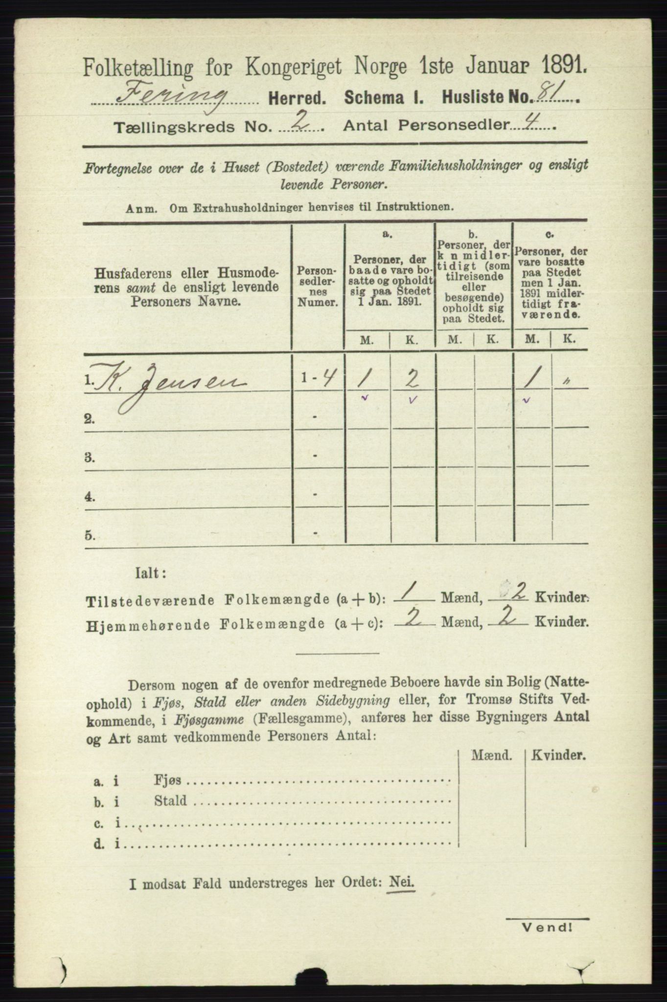 RA, 1891 census for 0240 Feiring, 1891, p. 750