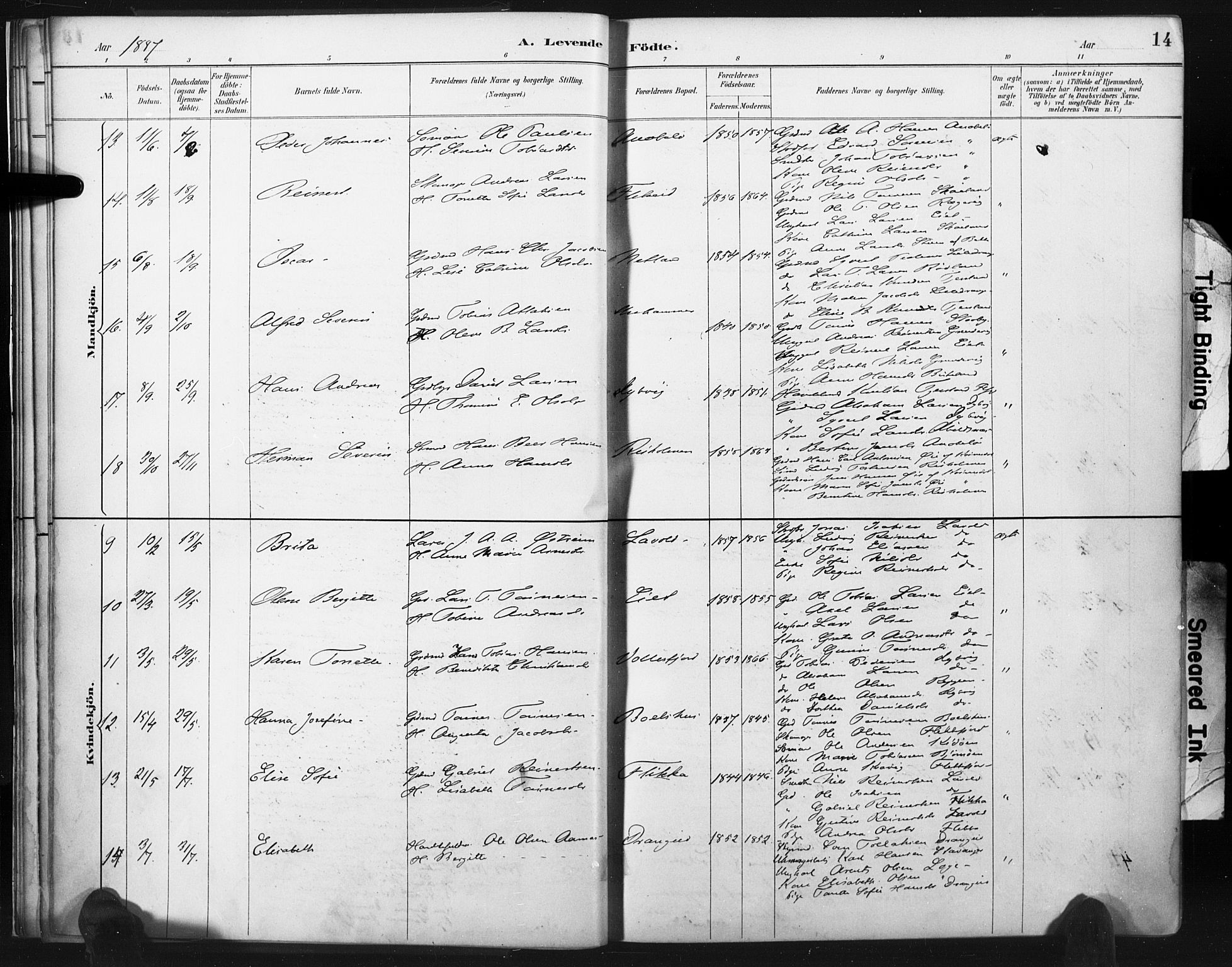 Flekkefjord sokneprestkontor, SAK/1111-0012/F/Fa/Fac/L0008: Parish register (official) no. A 8, 1885-1898, p. 14