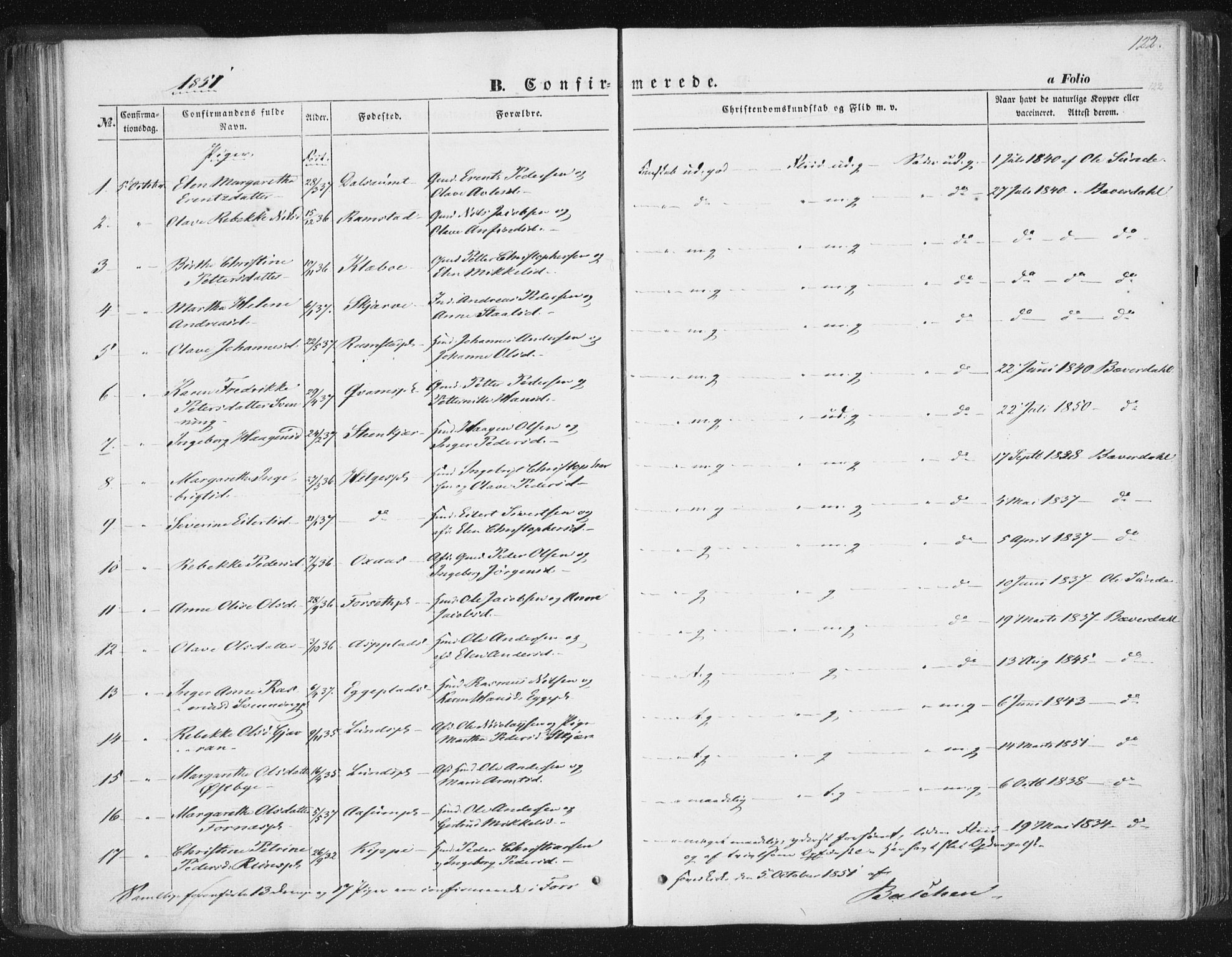 Ministerialprotokoller, klokkerbøker og fødselsregistre - Nord-Trøndelag, SAT/A-1458/746/L0446: Parish register (official) no. 746A05, 1846-1859, p. 122