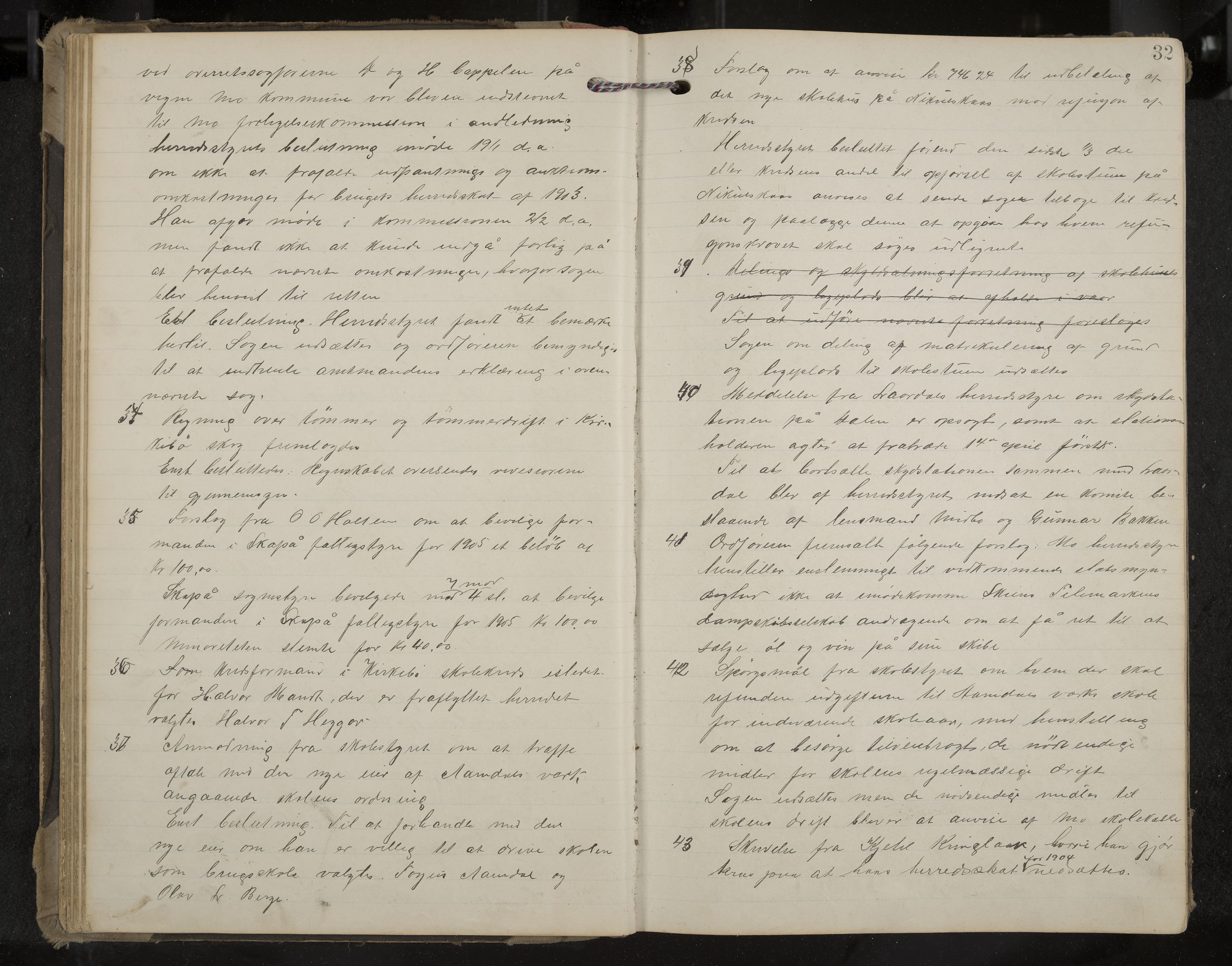 Mo formannskap og sentraladministrasjon, IKAK/0832021/A/L0004: Møtebok, 1903-1915, p. 32