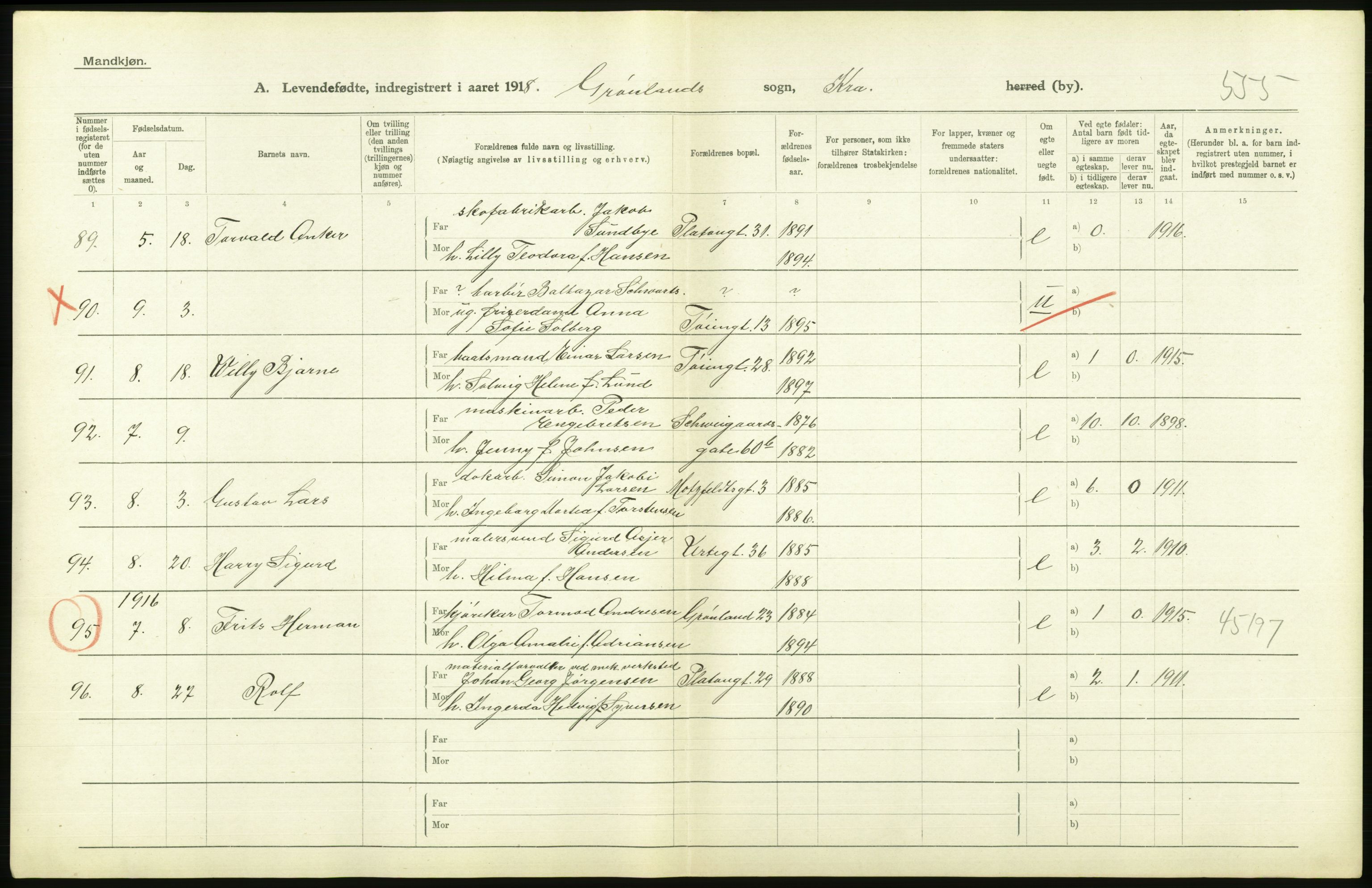 Statistisk sentralbyrå, Sosiodemografiske emner, Befolkning, AV/RA-S-2228/D/Df/Dfb/Dfbh/L0008: Kristiania: Levendefødte menn og kvinner., 1918, p. 772