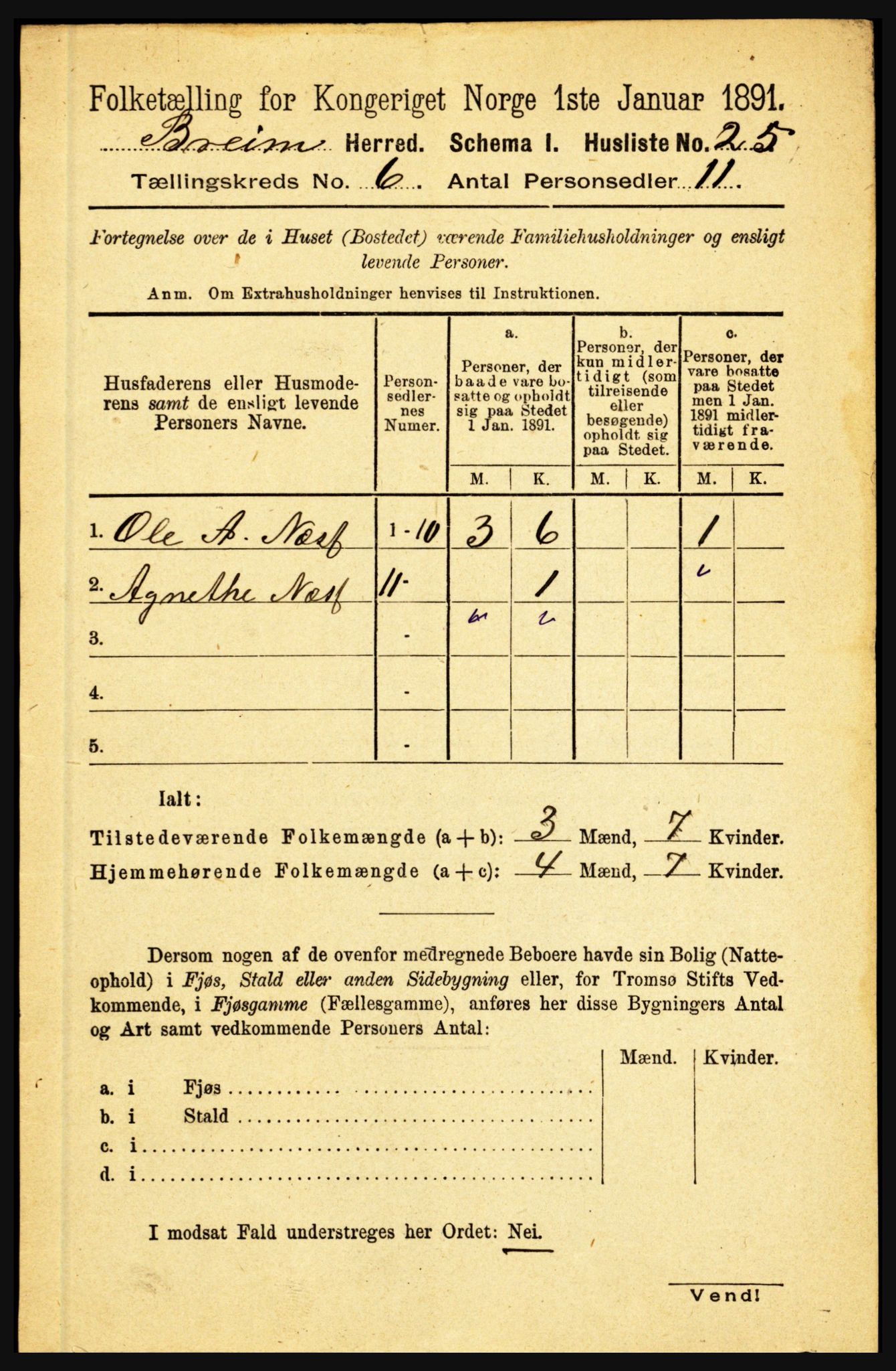 RA, 1891 census for 1446 Breim, 1891, p. 2075