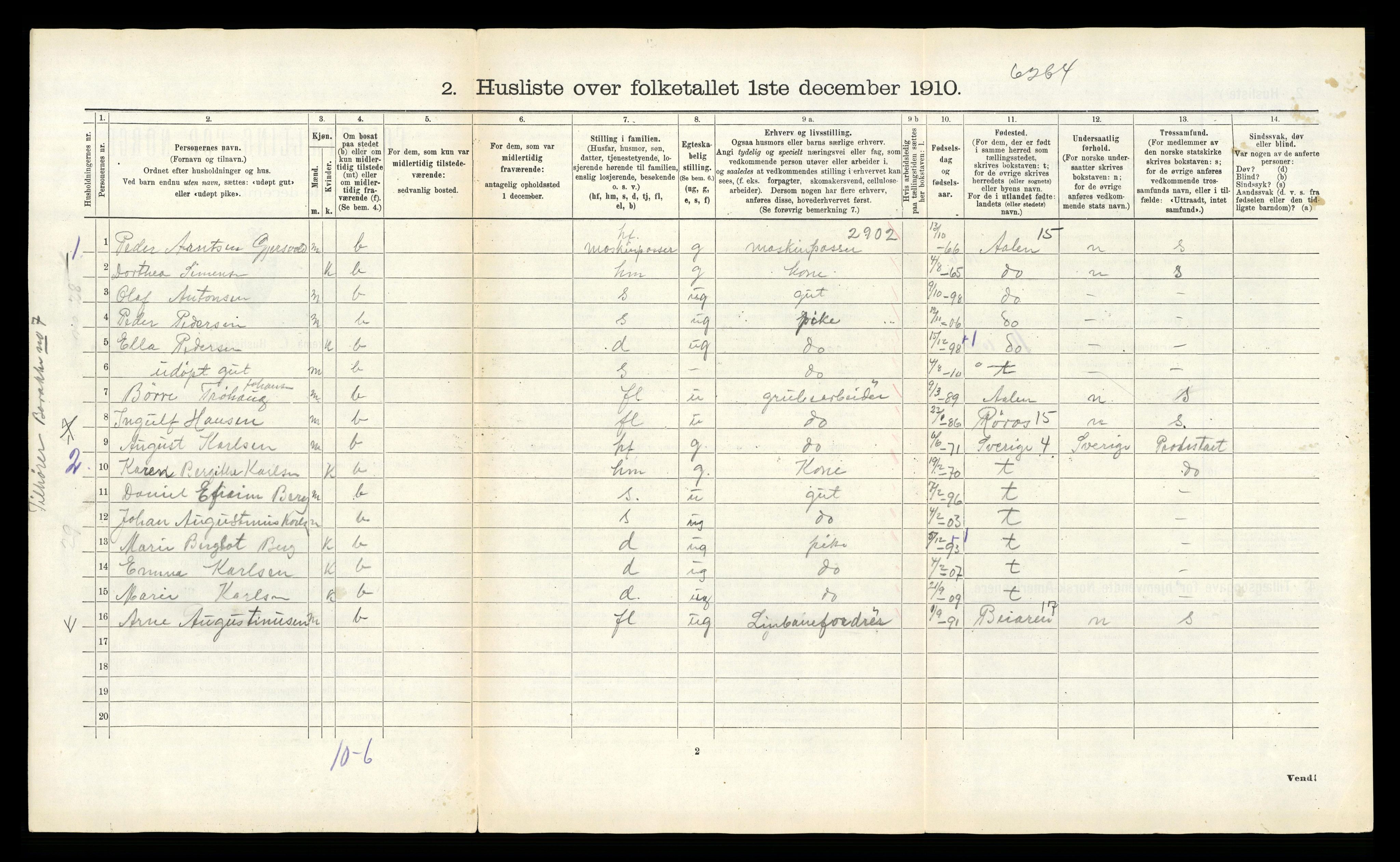 RA, 1910 census for Fauske, 1910, p. 307