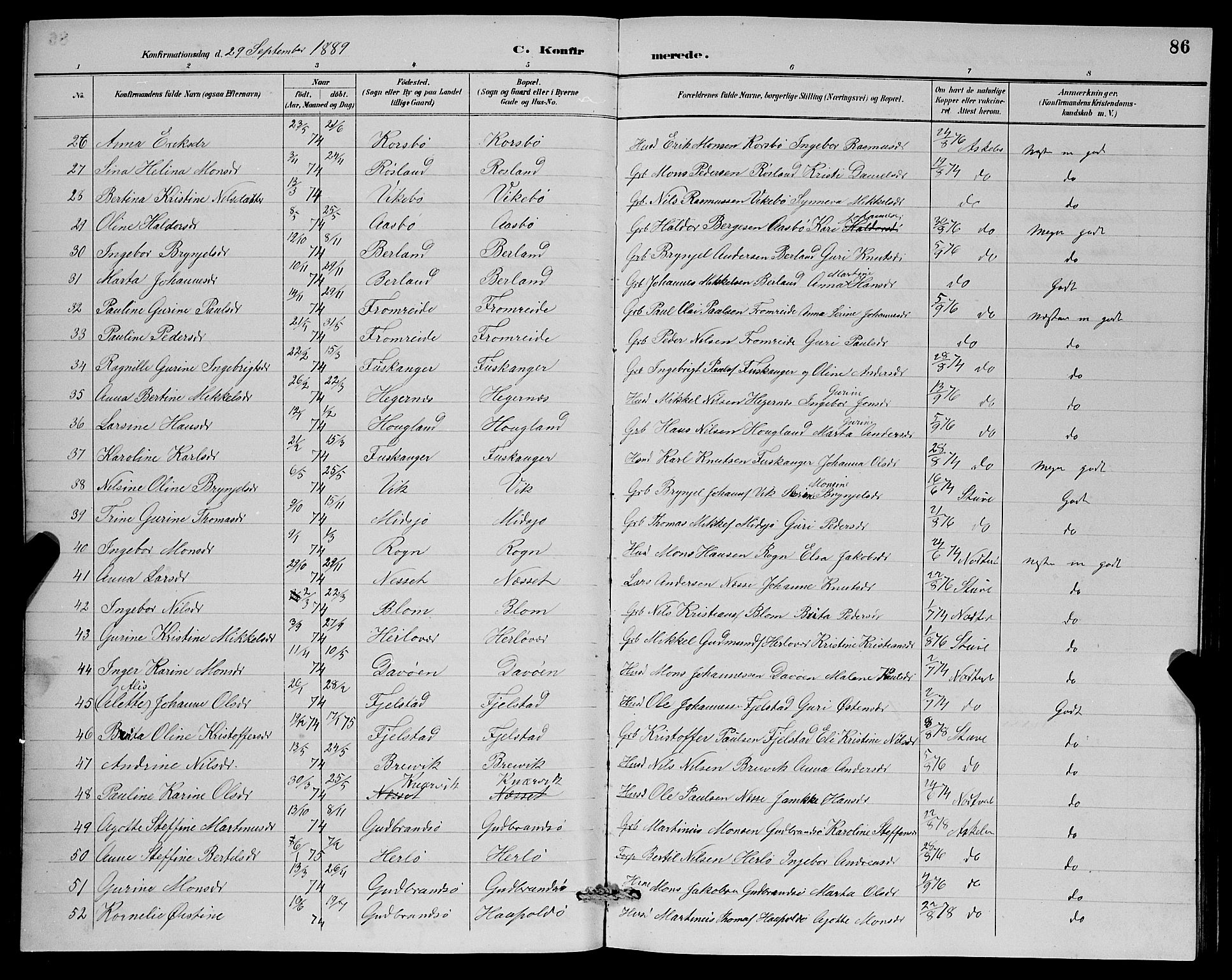 Herdla Sokneprestembete, AV/SAB-A-75701/H/Hab: Parish register (copy) no. A 3, 1889-1899, p. 86