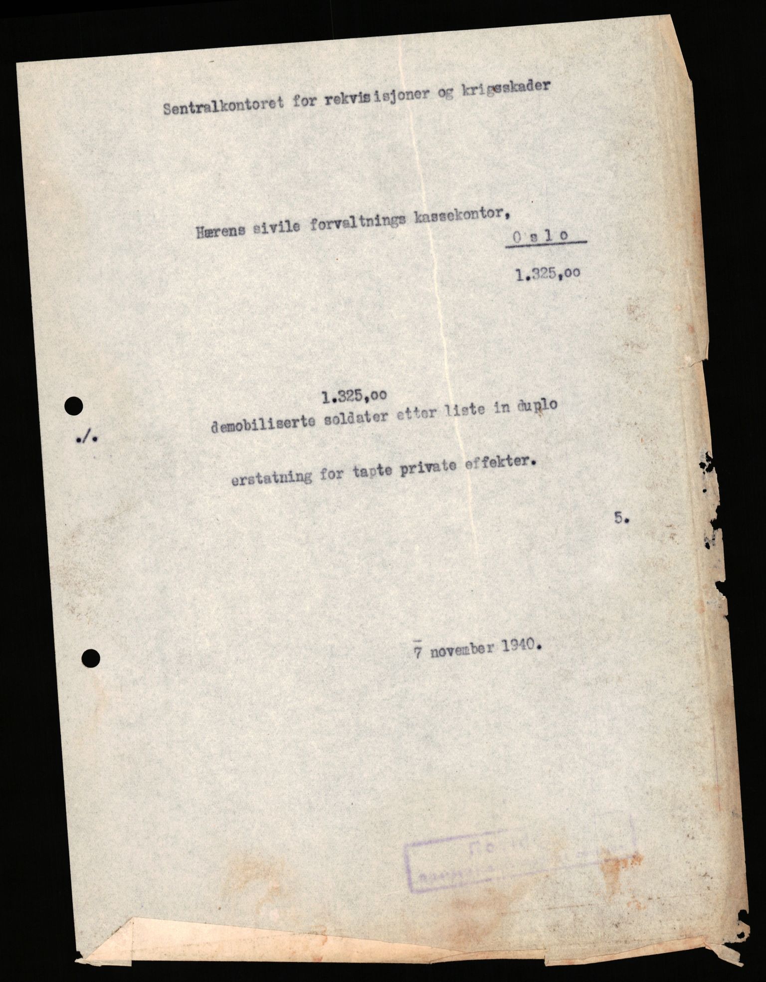 Justisdepartementet, Oppgjørsavdelingen, AV/RA-S-1056/G/Ga/L0012/0001: -- / Anvisningslister for utbetalinger i effektsaker, 1940-1942, p. 161