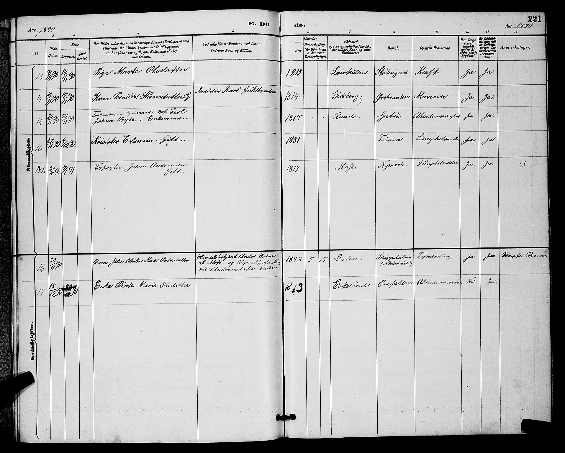 Rygge prestekontor Kirkebøker, AV/SAO-A-10084b/G/Ga/L0002: Parish register (copy) no. 2, 1887-1905, p. 221