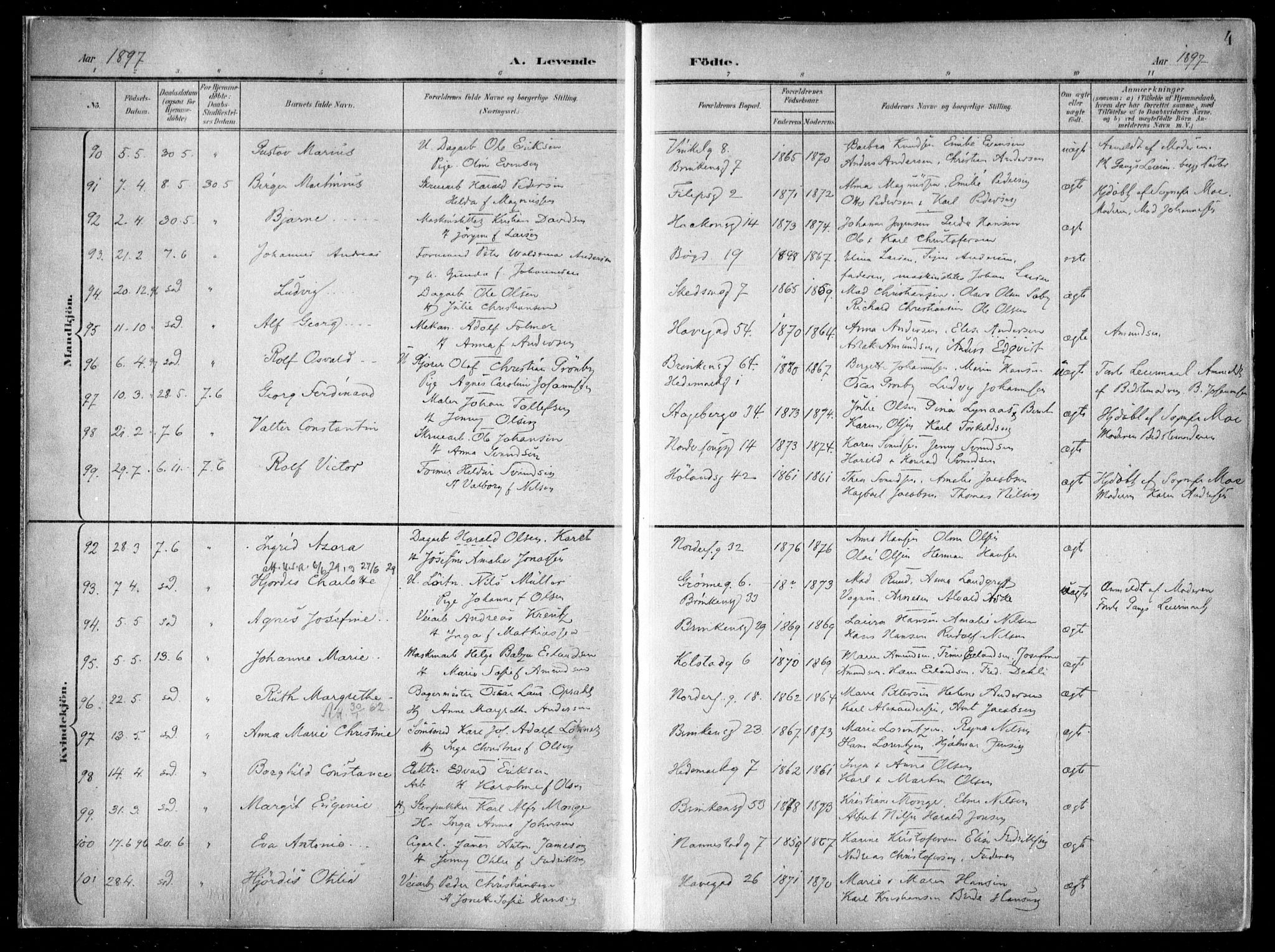 Kampen prestekontor Kirkebøker, SAO/A-10853/F/Fa/L0007: Parish register (official) no. I 7, 1897-1905, p. 4