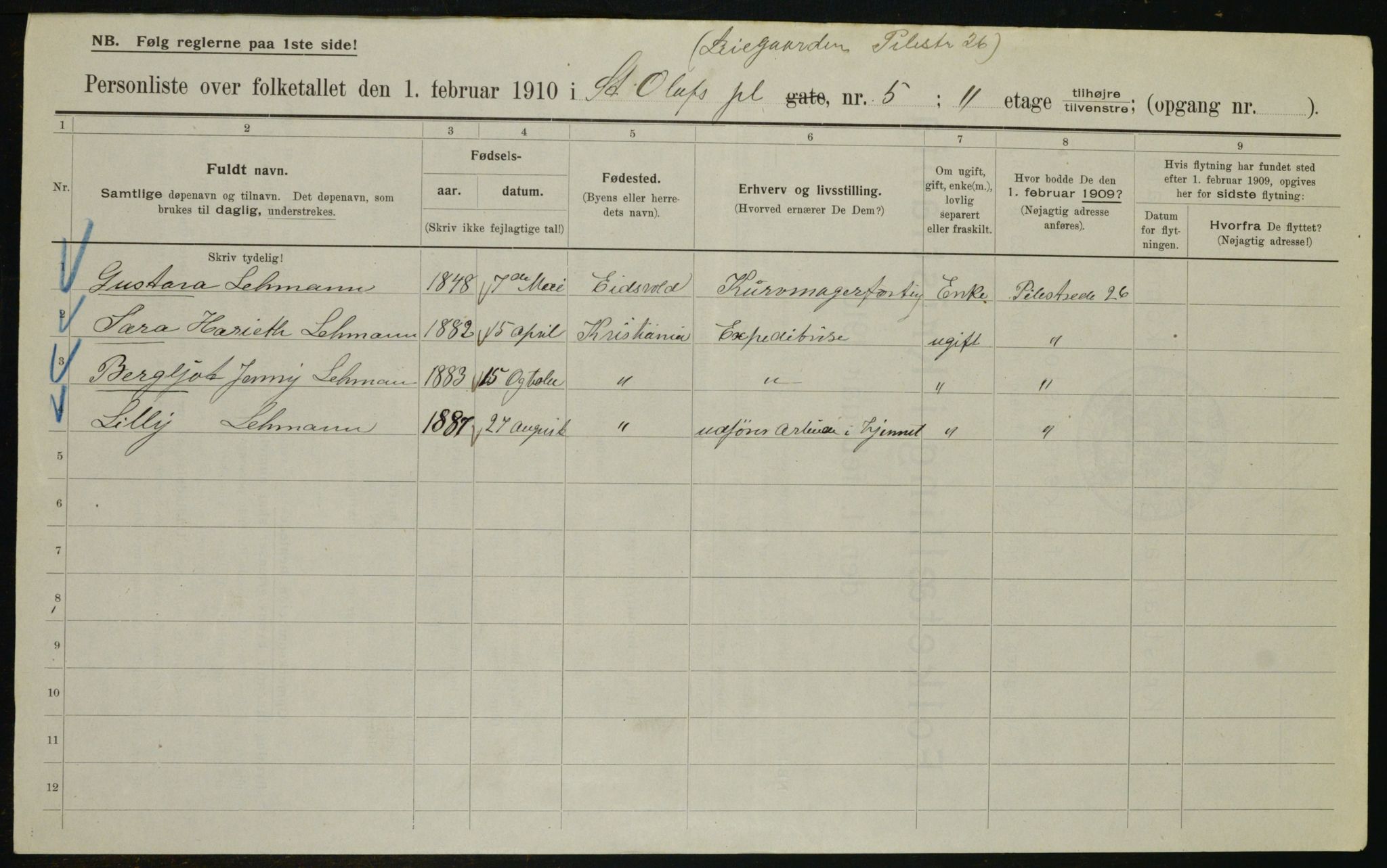 OBA, Municipal Census 1910 for Kristiania, 1910, p. 84526