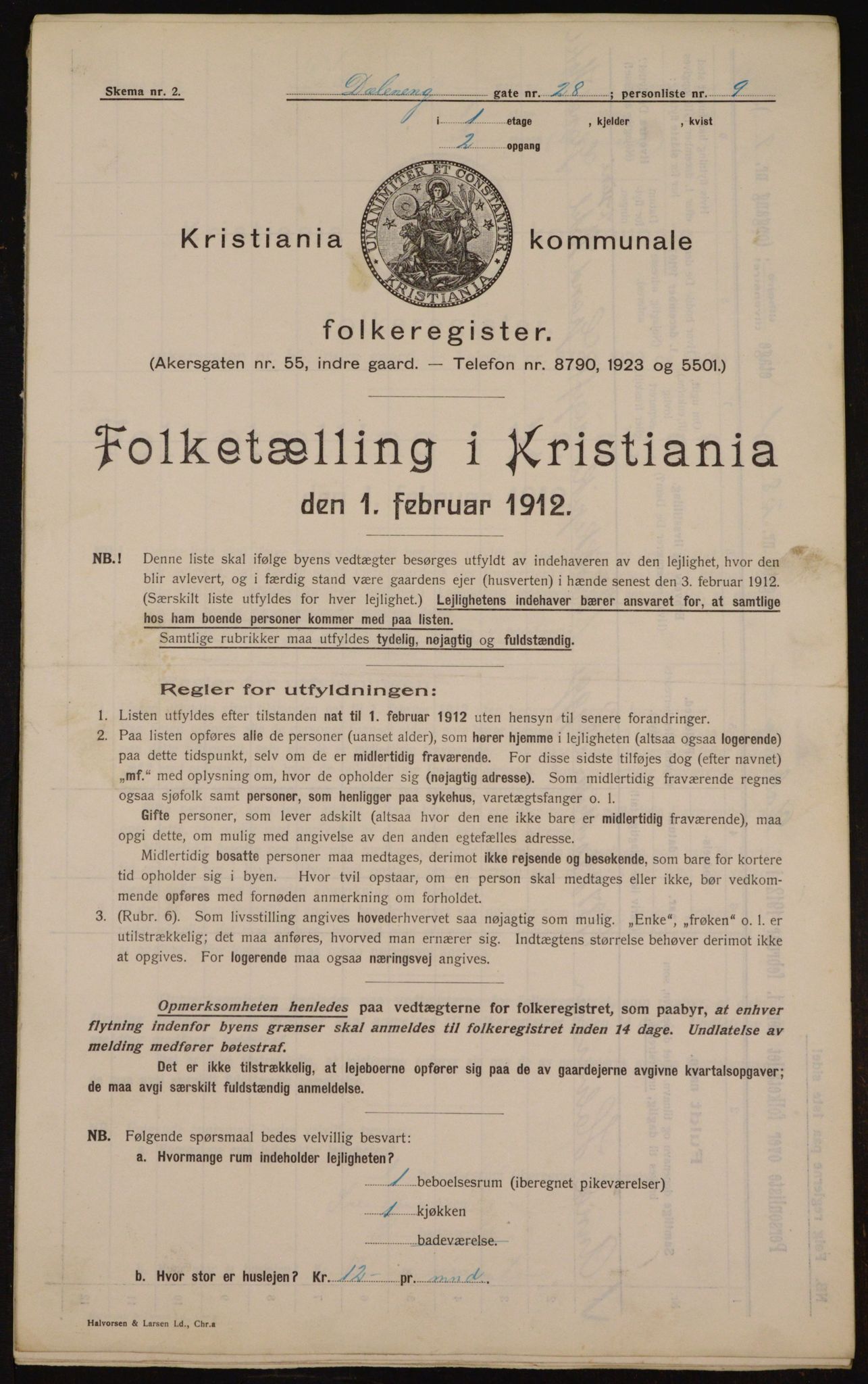 OBA, Municipal Census 1912 for Kristiania, 1912, p. 17483