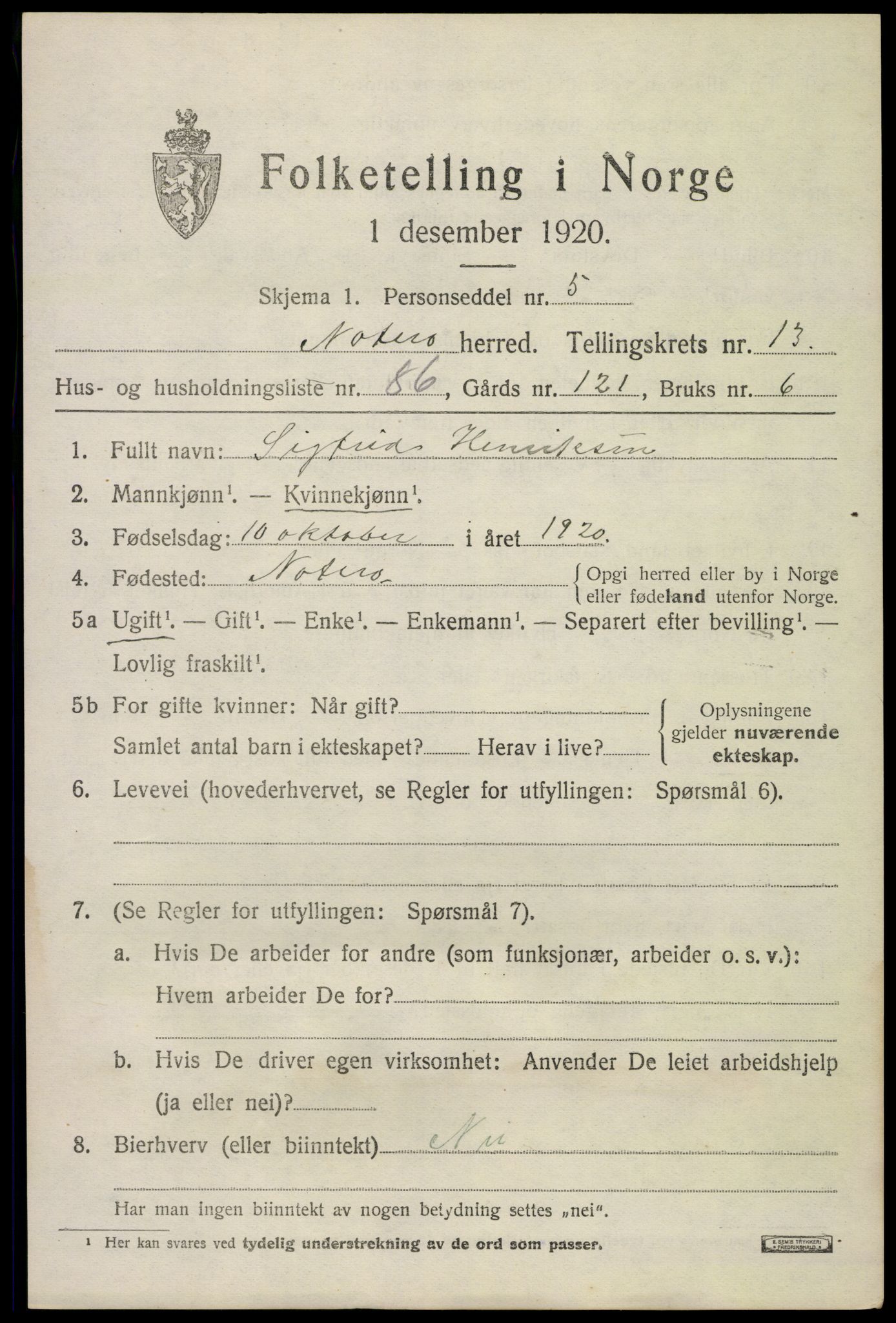 SAKO, 1920 census for Nøtterøy, 1920, p. 15975