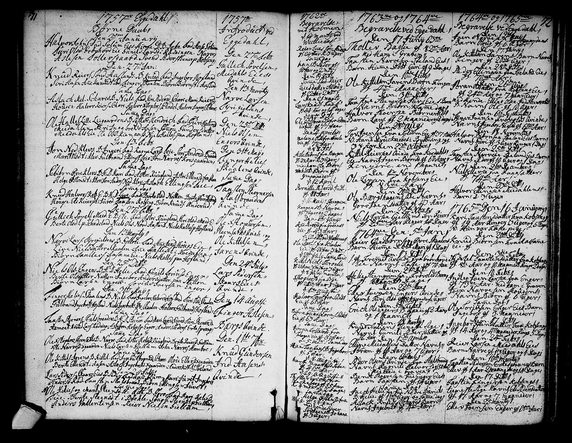 Sigdal kirkebøker, SAKO/A-245/F/Fa/L0001: Parish register (official) no. I 1, 1722-1777, p. 71-72