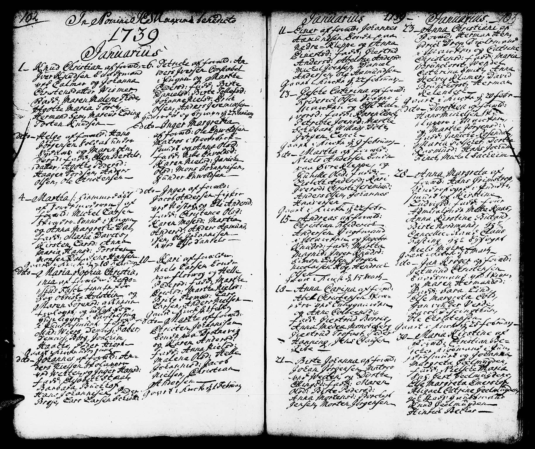 Domkirken sokneprestembete, SAB/A-74801/H/Haa/L0002: Parish register (official) no. A 2, 1733-1750, p. 102-103