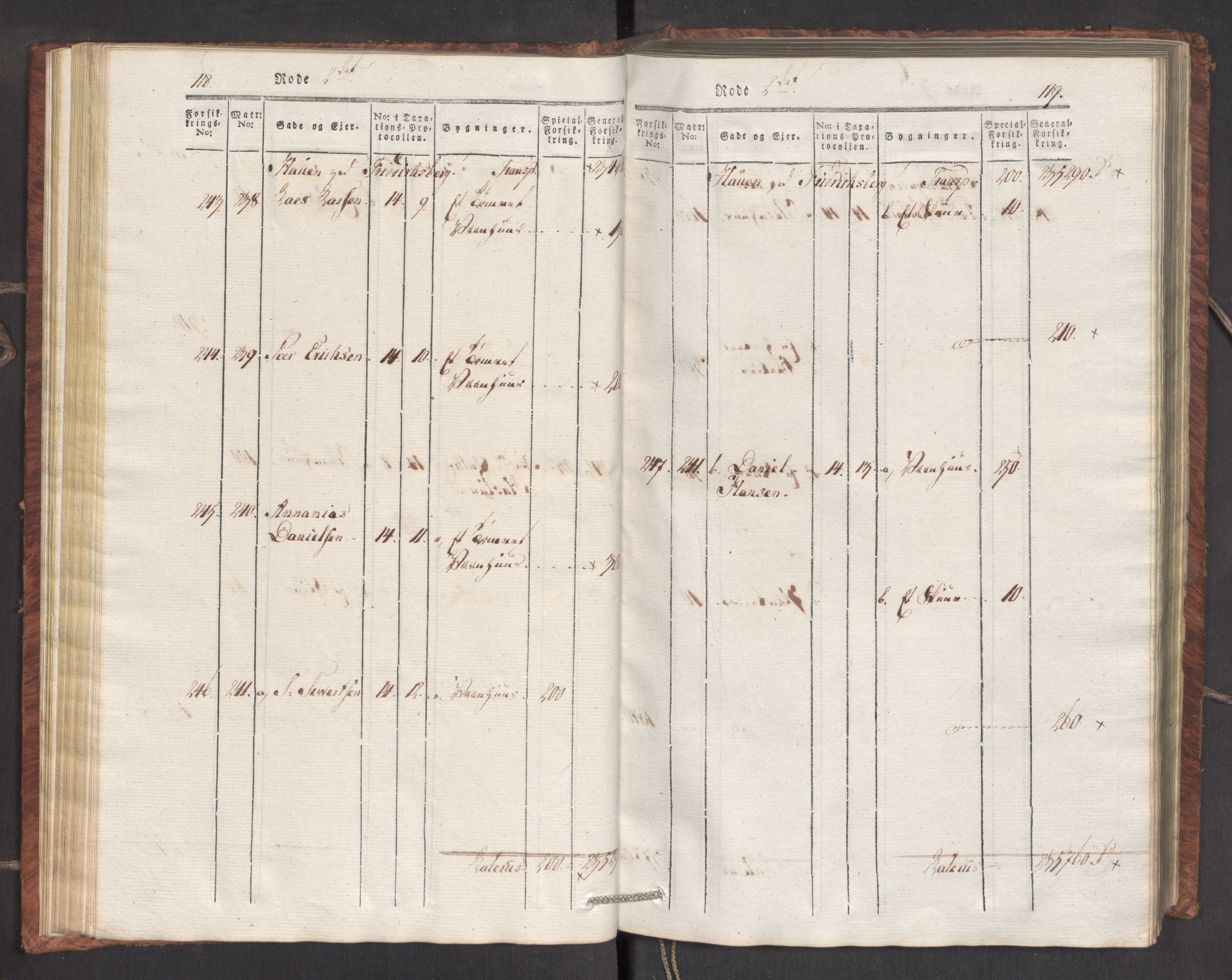 Kommersekollegiet, Brannforsikringskontoret 1767-1814, AV/RA-EA-5458/F/Fa/L0007/0001: Bergen / Branntakstprotokoll, 1807-1817, p. 118-119