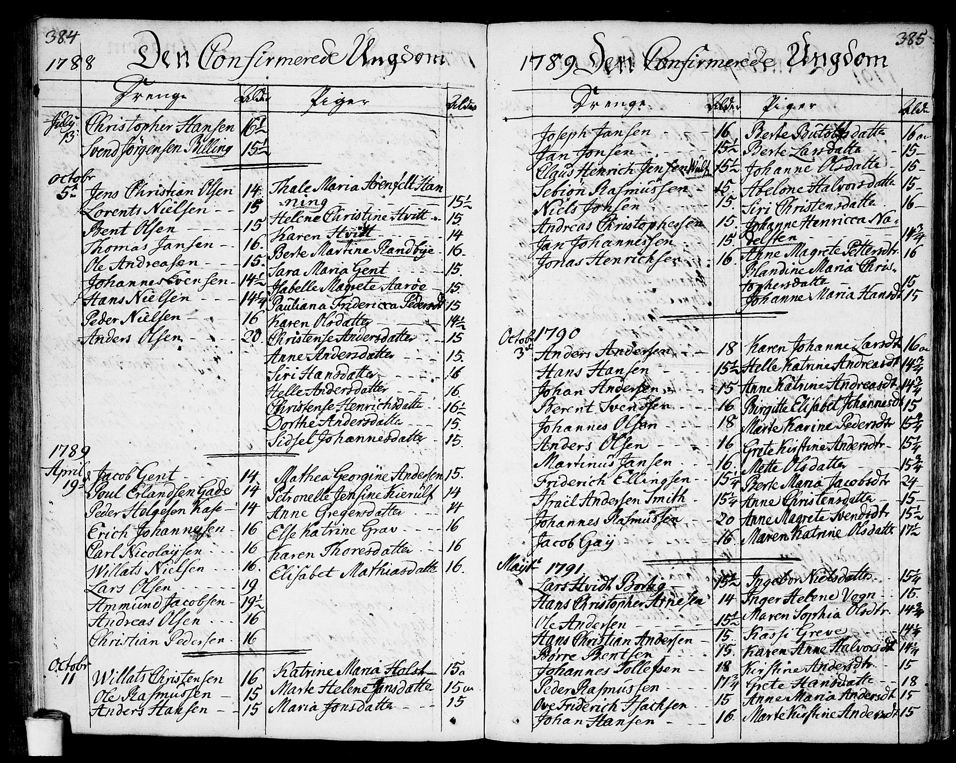 Moss prestekontor Kirkebøker, SAO/A-2003/F/Fa/L0004: Parish register (official) no. I 4, 1784-1808, p. 384-385