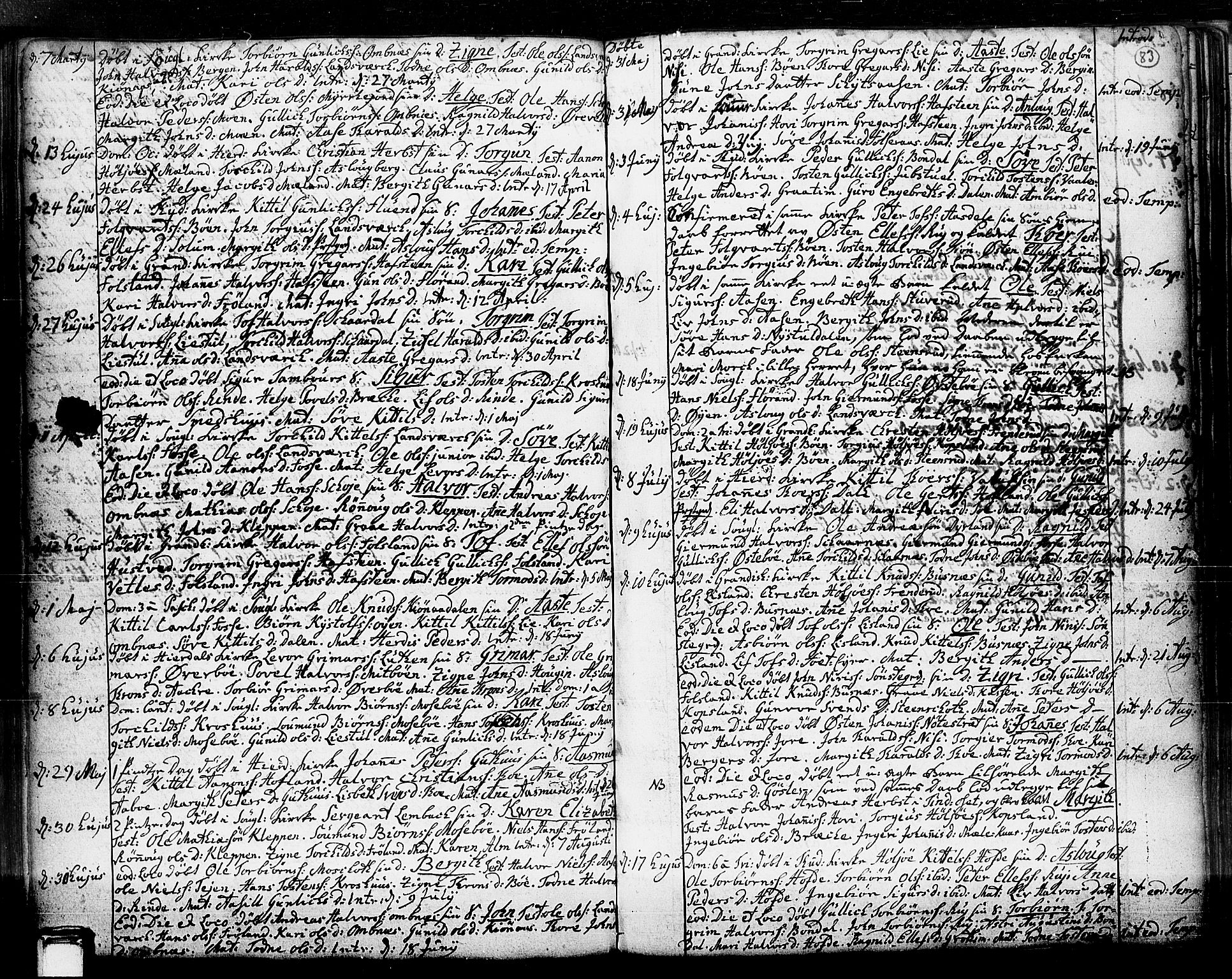 Hjartdal kirkebøker, AV/SAKO-A-270/F/Fa/L0003: Parish register (official) no. I 3, 1727-1775, p. 83