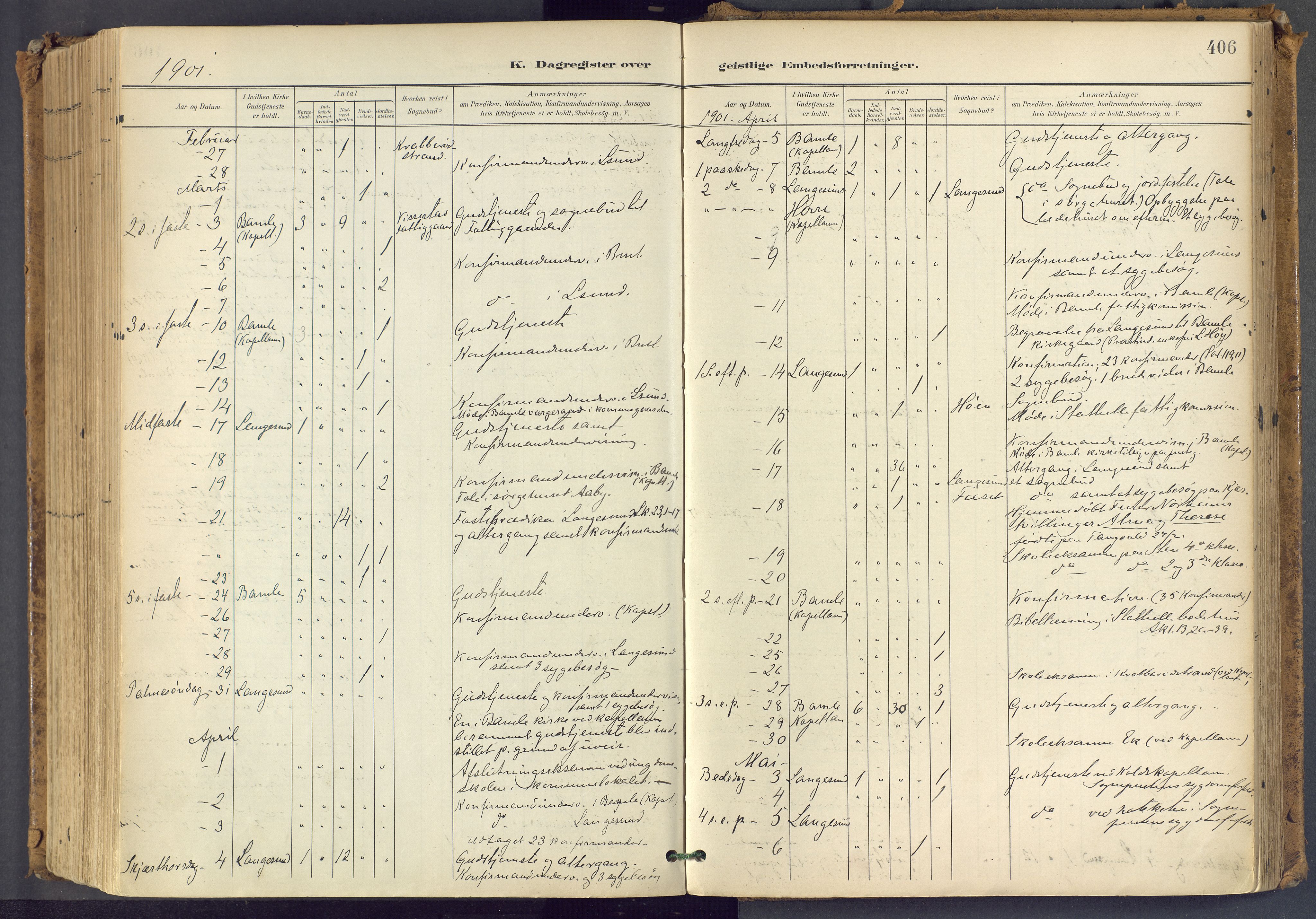 Bamble kirkebøker, SAKO/A-253/F/Fa/L0009: Parish register (official) no. I 9, 1901-1917, p. 406