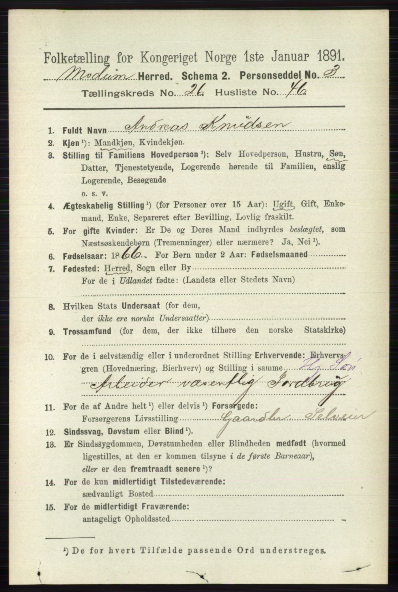 RA, 1891 census for 0623 Modum, 1891, p. 9651