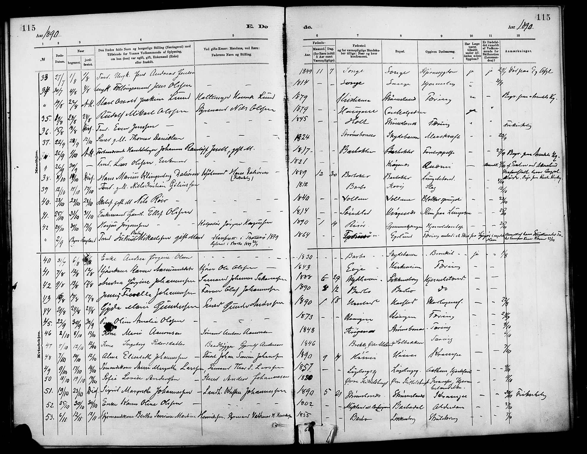 Barbu sokneprestkontor, SAK/1111-0003/F/Fa/L0003: Parish register (official) no. A 3, 1883-1898, p. 115