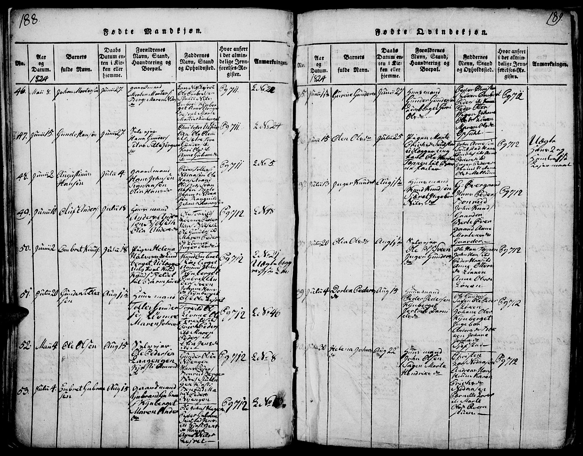 Elverum prestekontor, AV/SAH-PREST-044/H/Ha/Haa/L0007: Parish register (official) no. 7, 1815-1830, p. 188-189