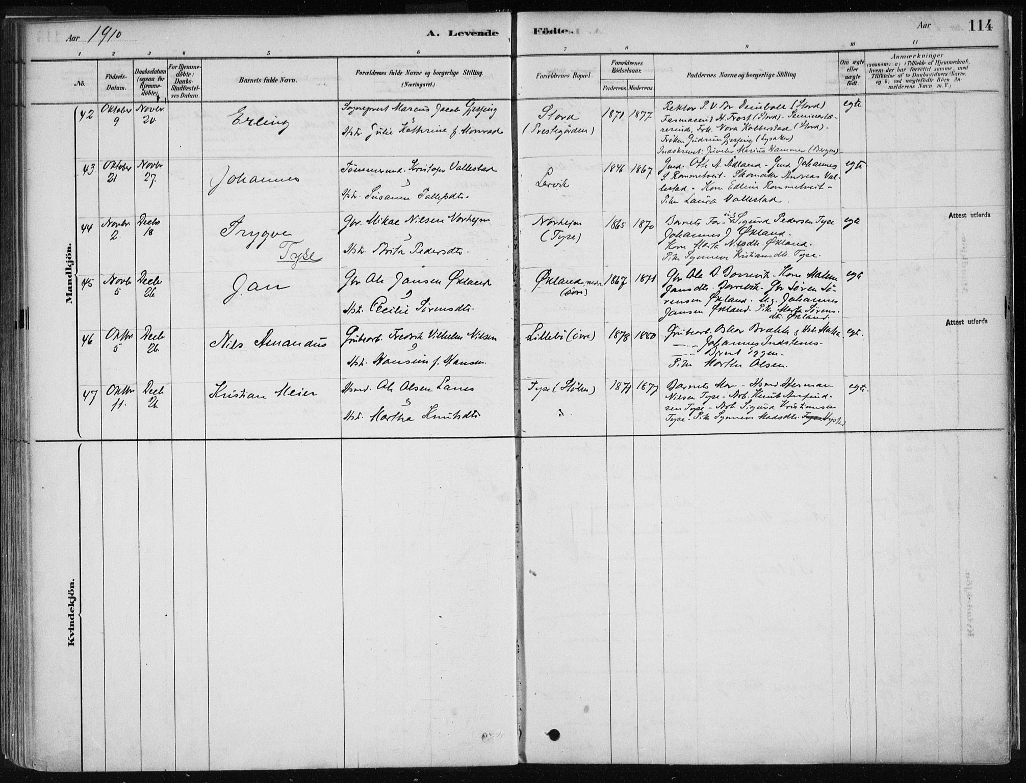 Stord sokneprestembete, AV/SAB-A-78201/H/Haa: Parish register (official) no. B 2, 1878-1913, p. 114