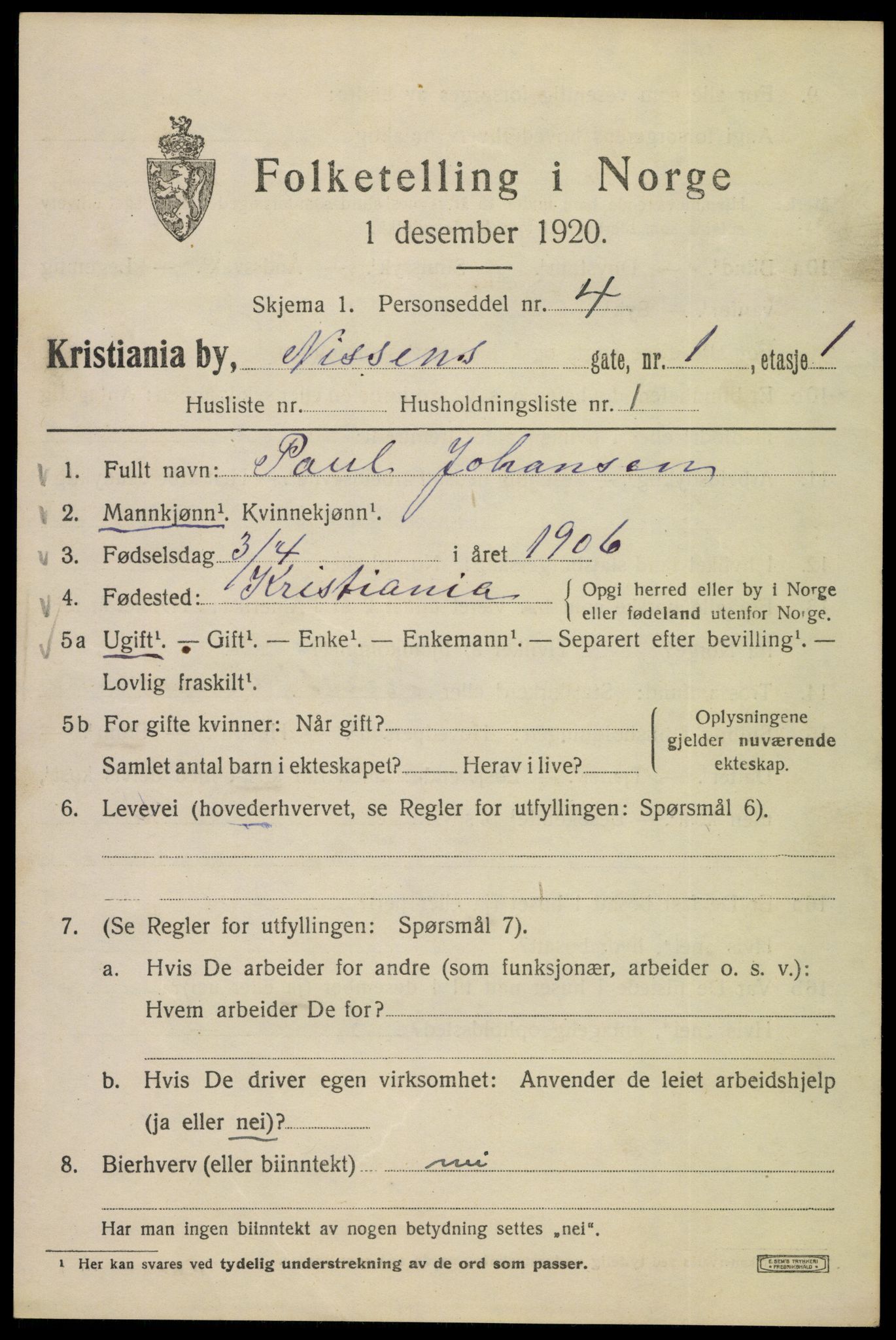 SAO, 1920 census for Kristiania, 1920, p. 417101