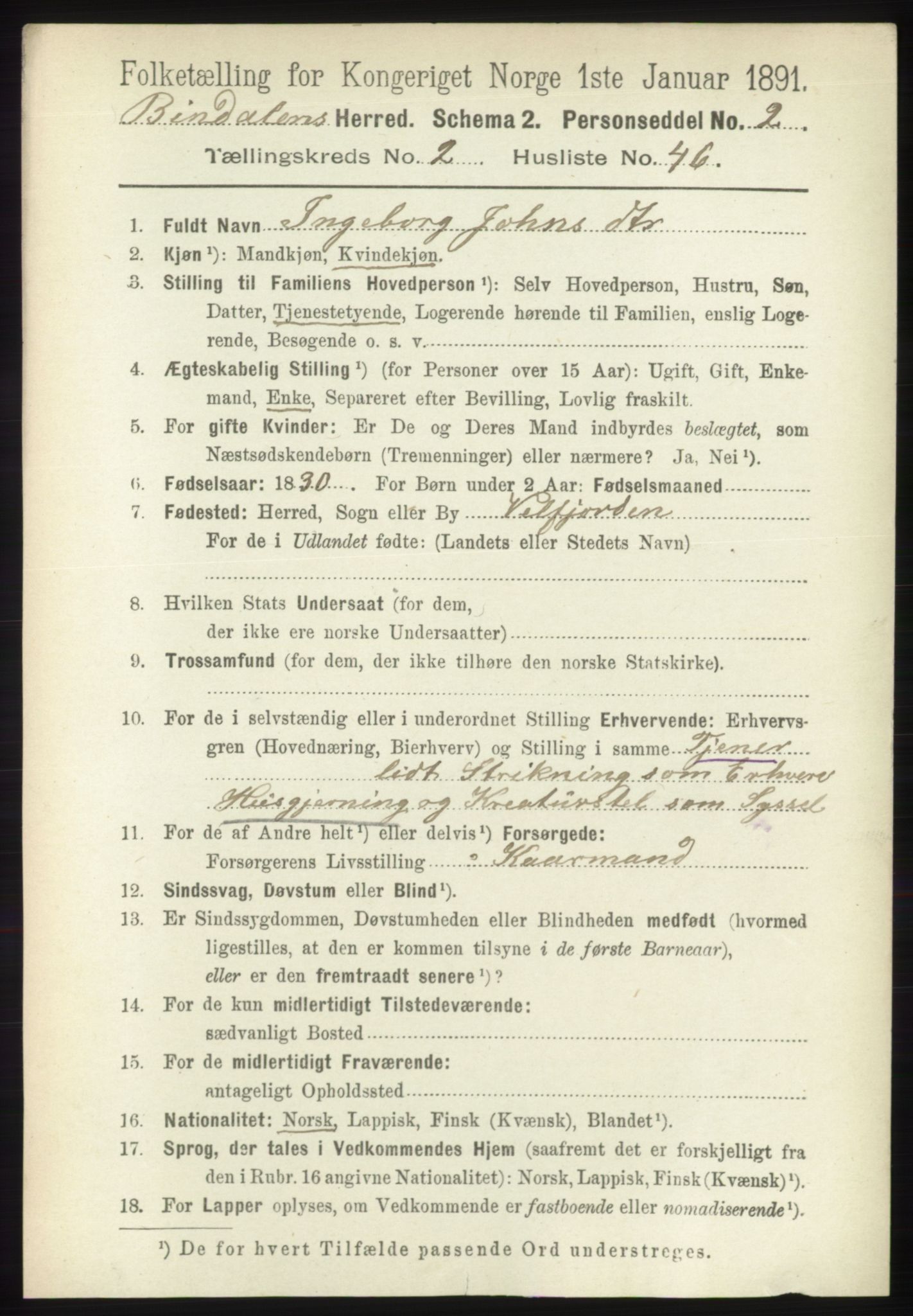 RA, 1891 census for 1811 Bindal, 1891, p. 578