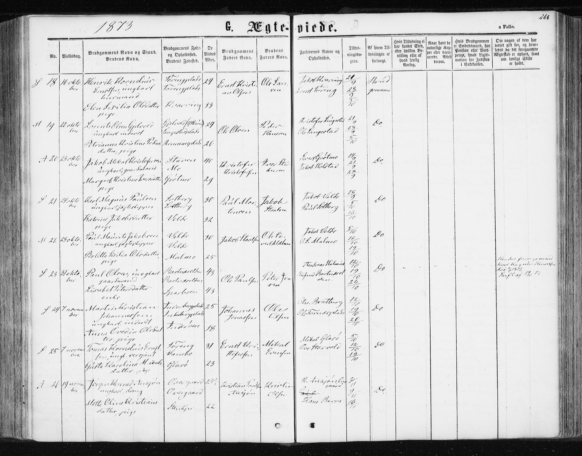 Ministerialprotokoller, klokkerbøker og fødselsregistre - Nord-Trøndelag, SAT/A-1458/741/L0394: Parish register (official) no. 741A08, 1864-1877, p. 268