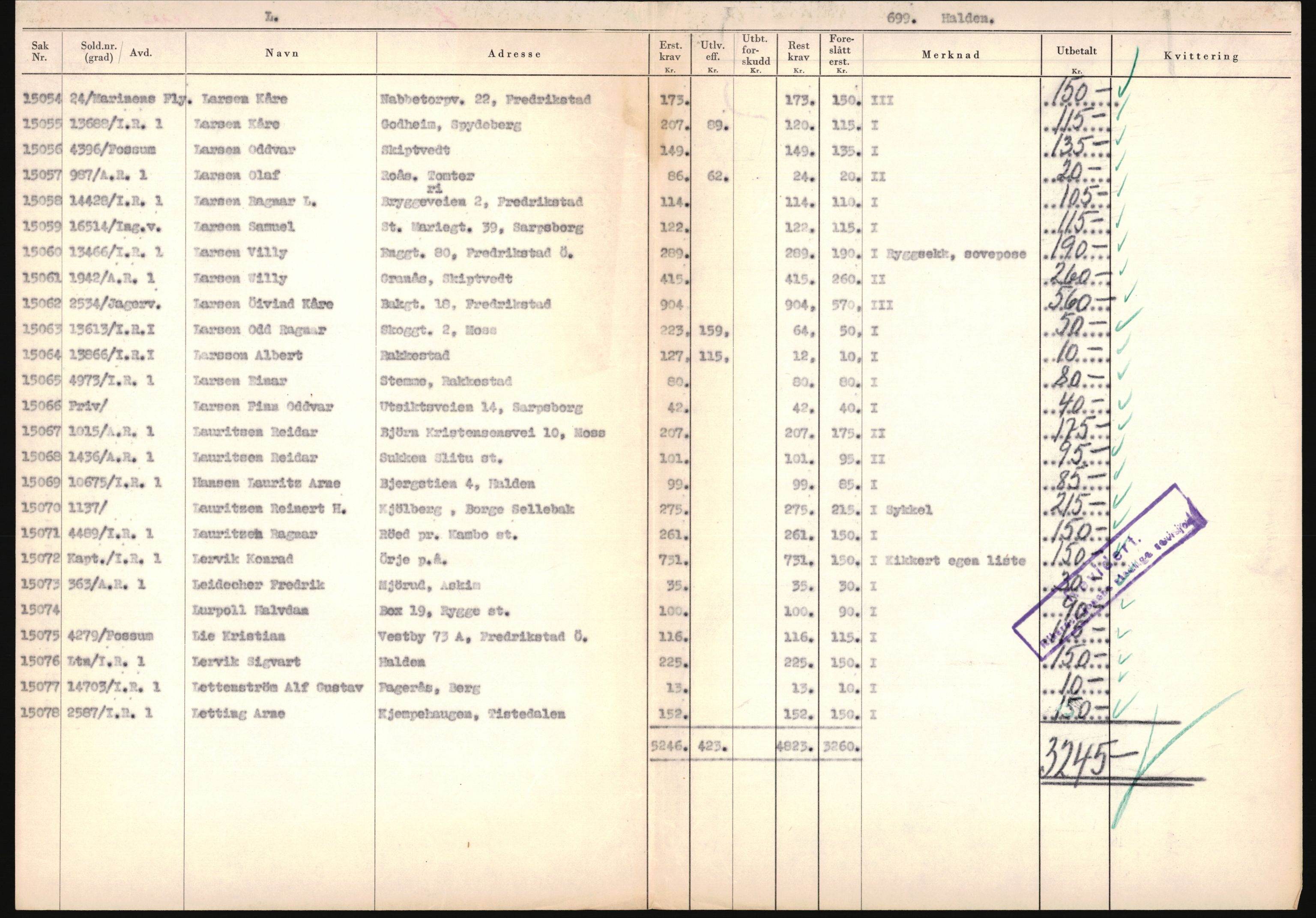 Justisdepartementet, Oppgjørsavdelingen, AV/RA-S-1056/G/Ga/L0005: Anvisningsliste nr. 385-388, 390-410, 662-725, 728-732, 736-740 og 1106-1140 over utbetalte effektsaker, 1940-1942, p. 813