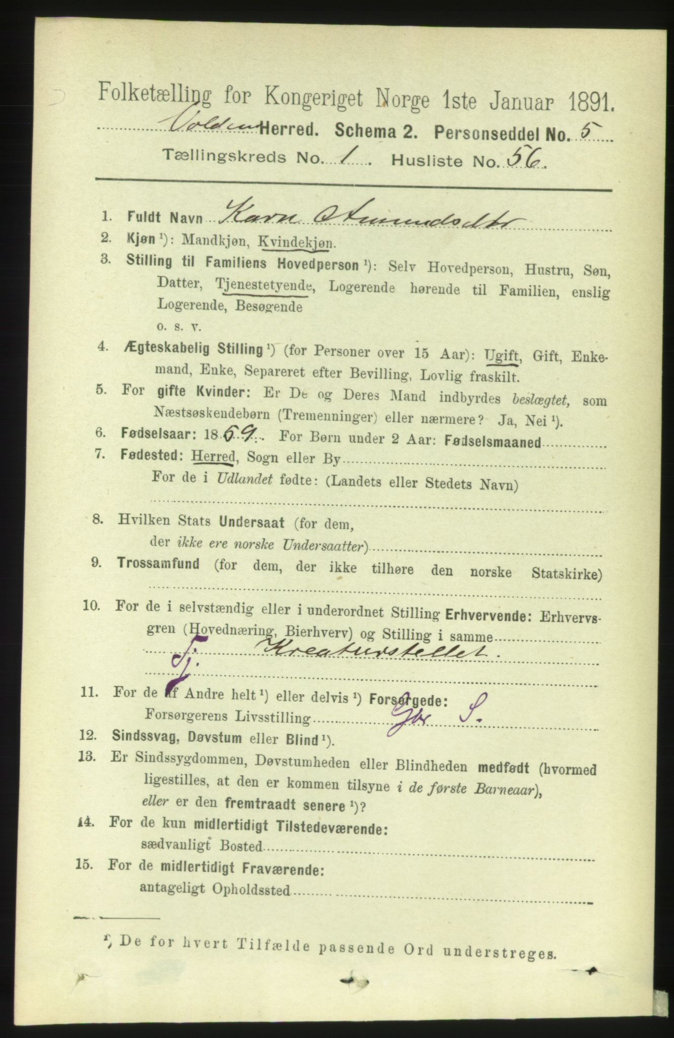 RA, 1891 census for 1519 Volda, 1891, p. 446