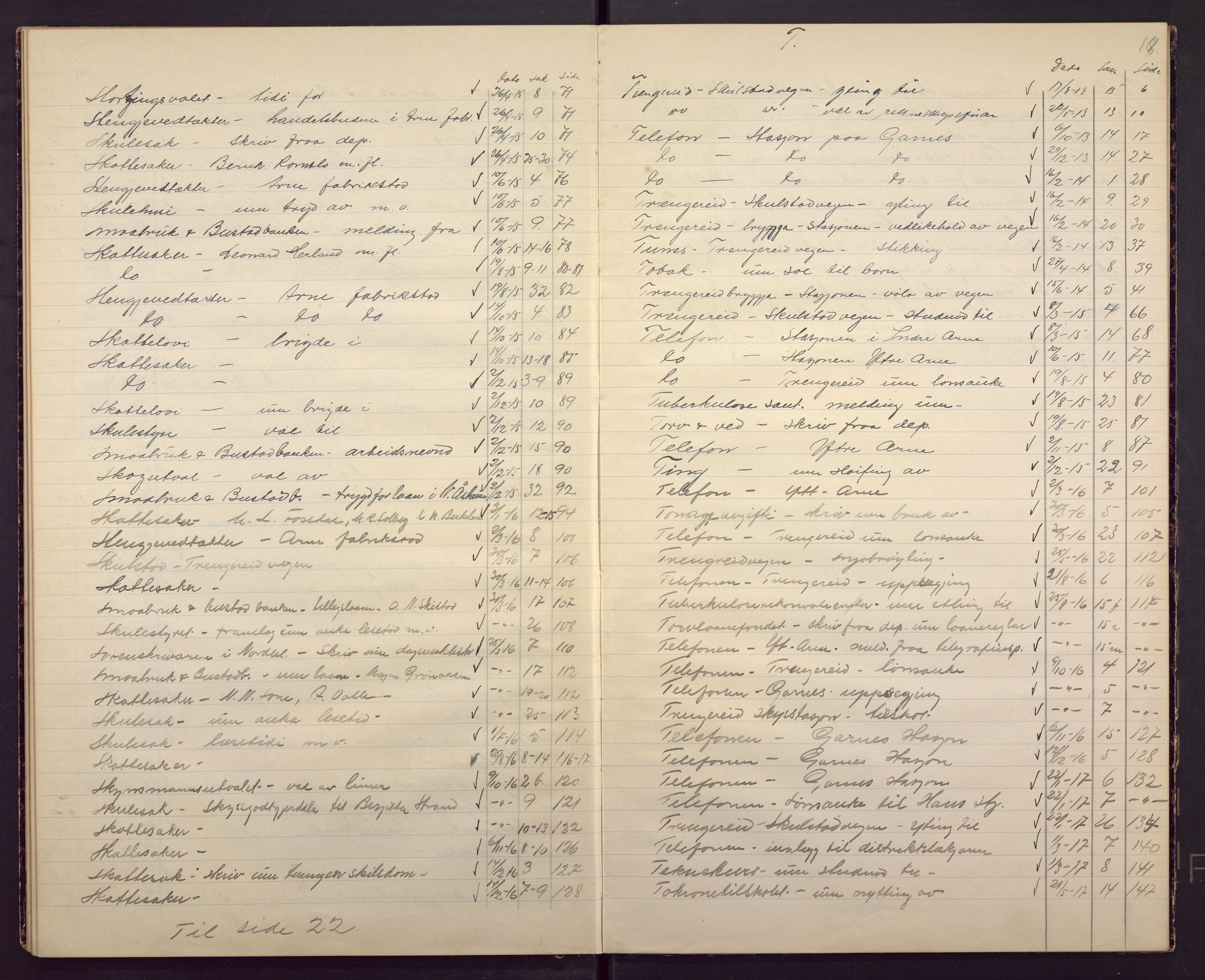 Haus/Arna kommune. Formannskapet, BBA/A-0057/A/Ac/L0001/0001: Register herredstyre og formannskap. / Register 1913-17. Bok., 1913-1917, p. 20