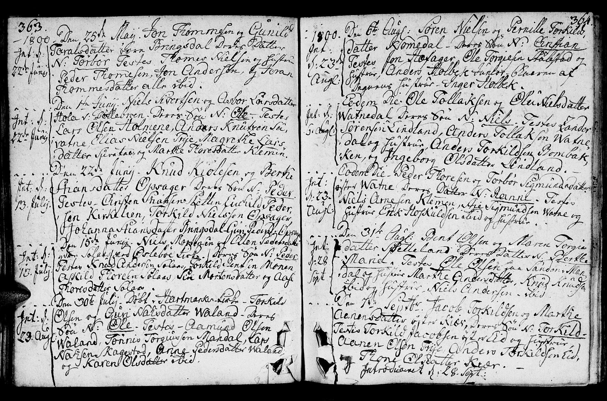 Holum sokneprestkontor, AV/SAK-1111-0022/F/Fa/Faa/L0003: Parish register (official) no. A 3, 1780-1821, p. 363-364