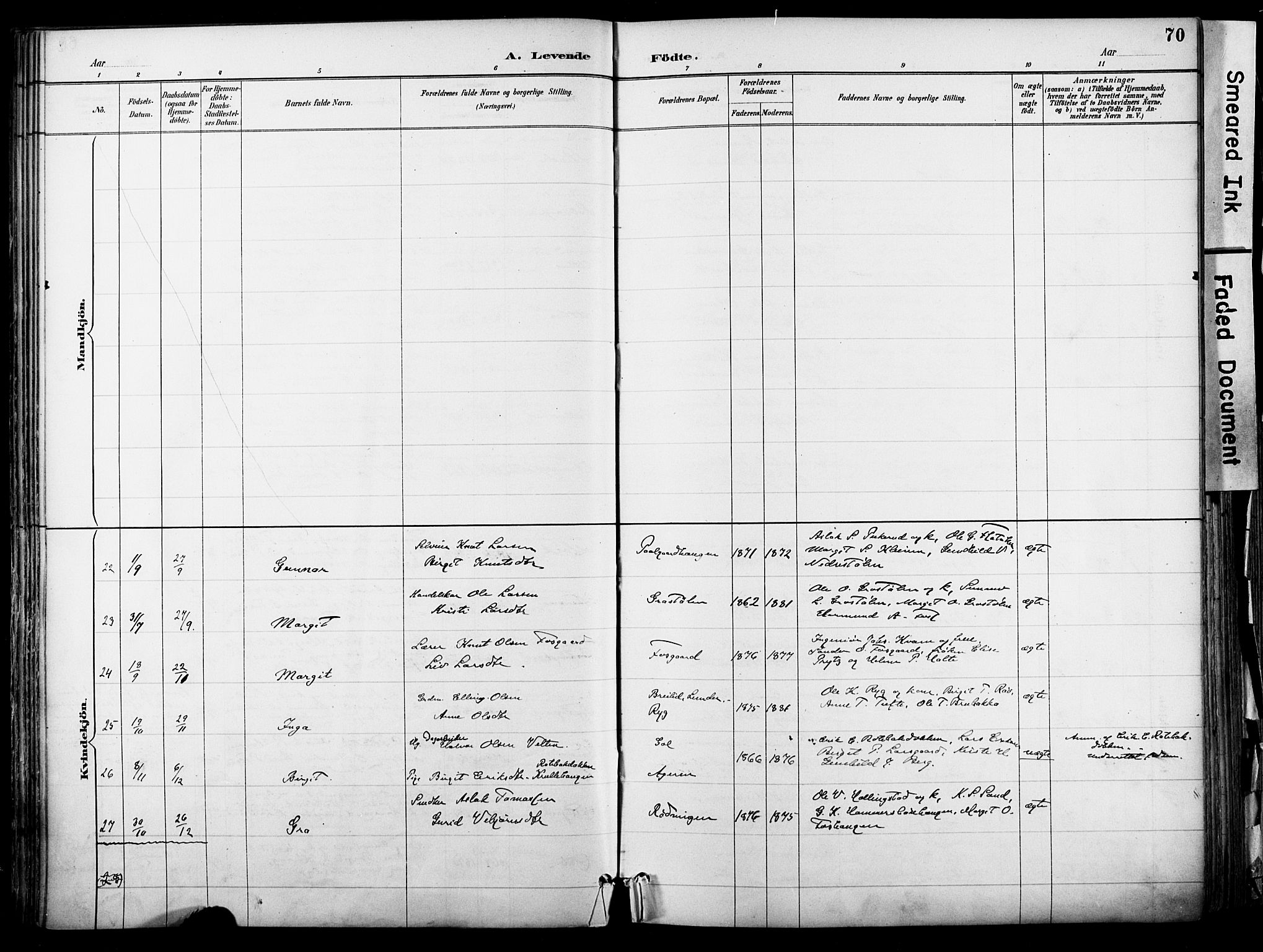 Hol kirkebøker, SAKO/A-227/F/Fa/L0003: Parish register (official) no. I 3, 1887-1918, p. 70