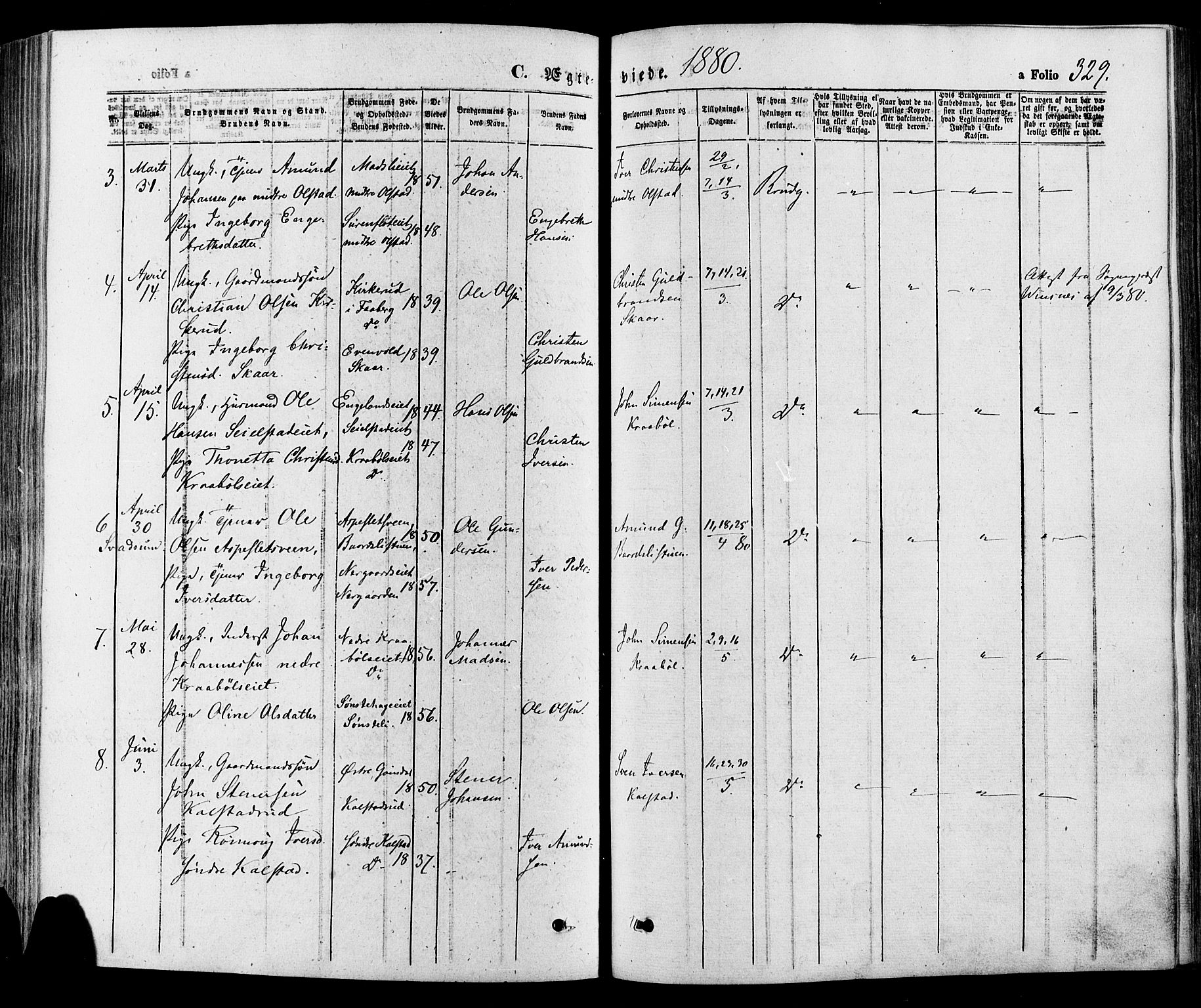 Gausdal prestekontor, SAH/PREST-090/H/Ha/Haa/L0010: Parish register (official) no. 10, 1867-1886, p. 329