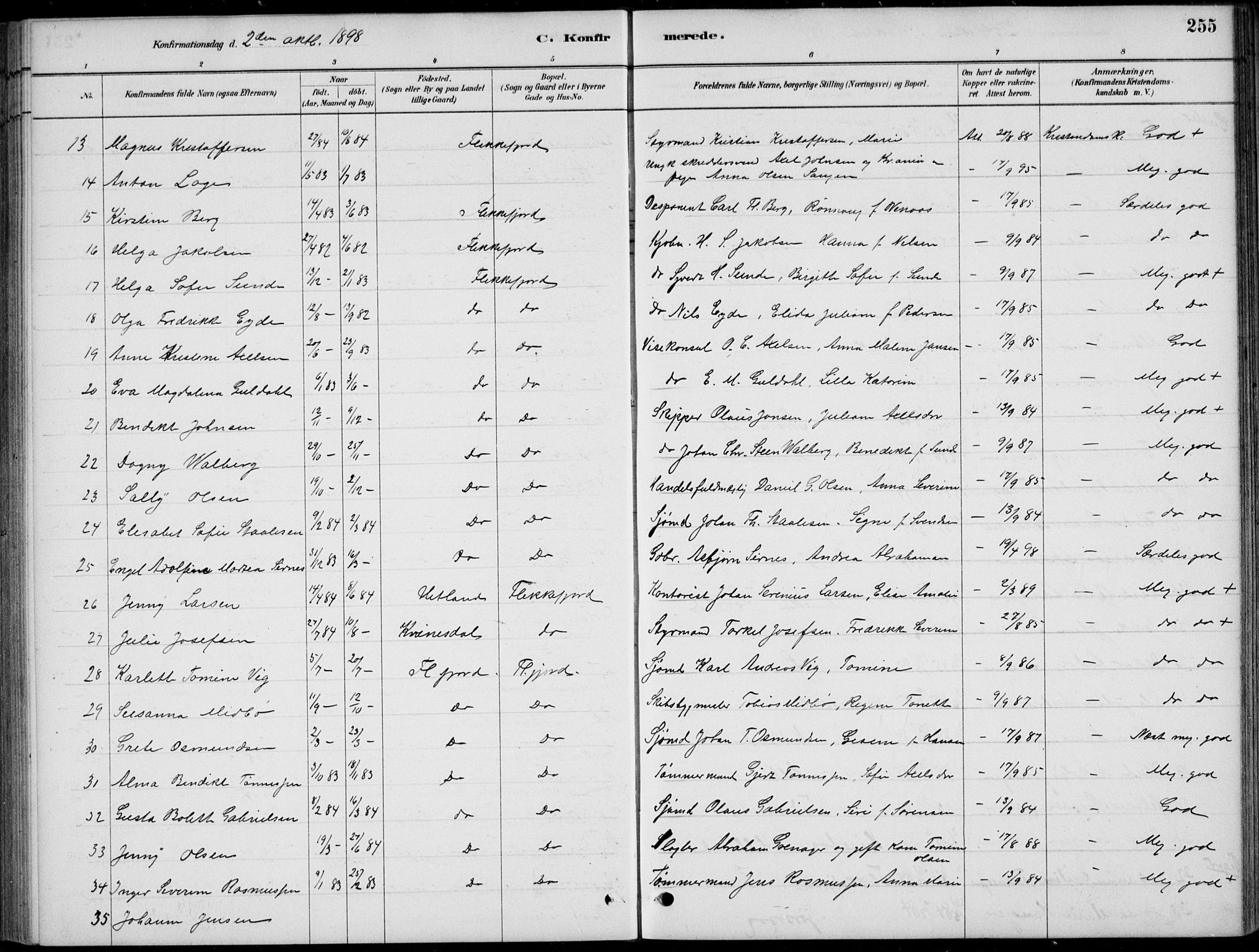 Flekkefjord sokneprestkontor, SAK/1111-0012/F/Fb/Fbc/L0007: Parish register (copy) no. B 7, 1880-1902, p. 255