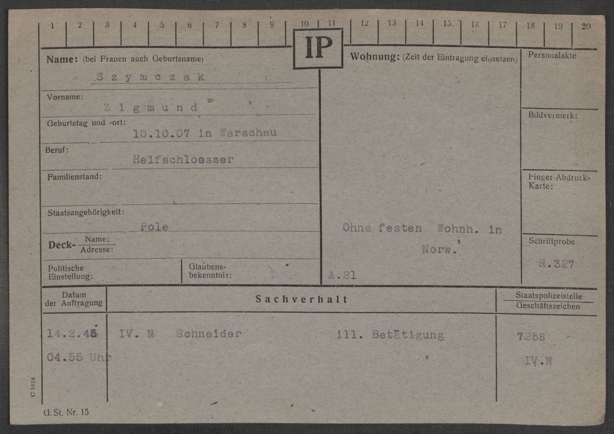 Befehlshaber der Sicherheitspolizei und des SD, AV/RA-RAFA-5969/E/Ea/Eaa/L0009: Register over norske fanger i Møllergata 19: Ru-Sy, 1940-1945, p. 1660