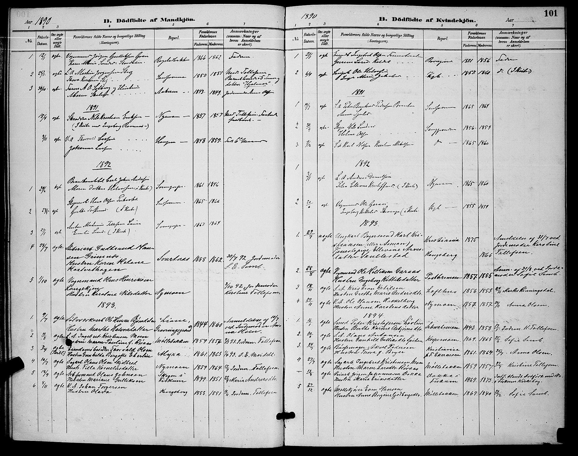 Kongsberg kirkebøker, AV/SAKO-A-22/G/Ga/L0006: Parish register (copy) no. 6, 1890-1901, p. 101