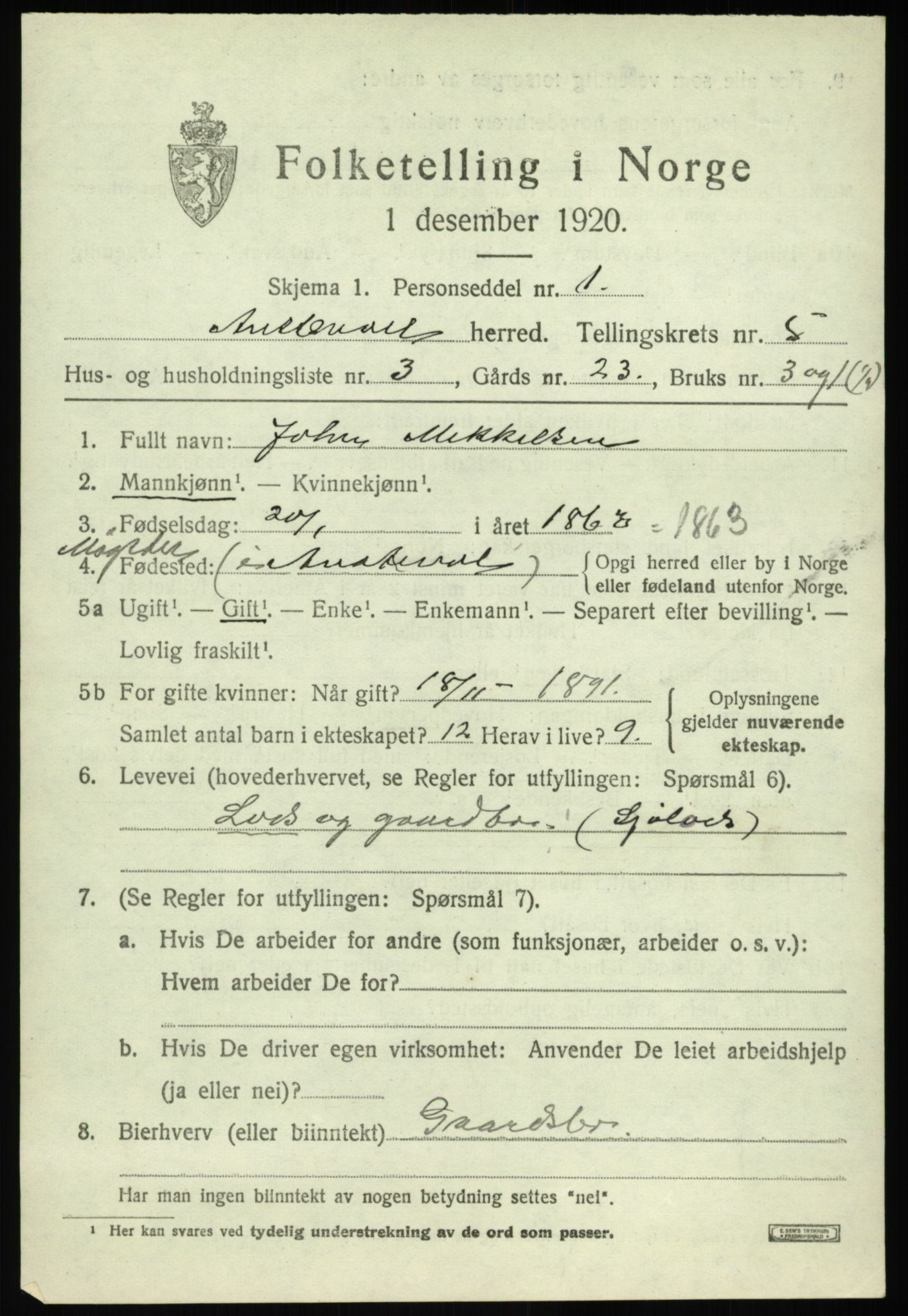 SAB, 1920 census for Austevoll, 1920, p. 2966