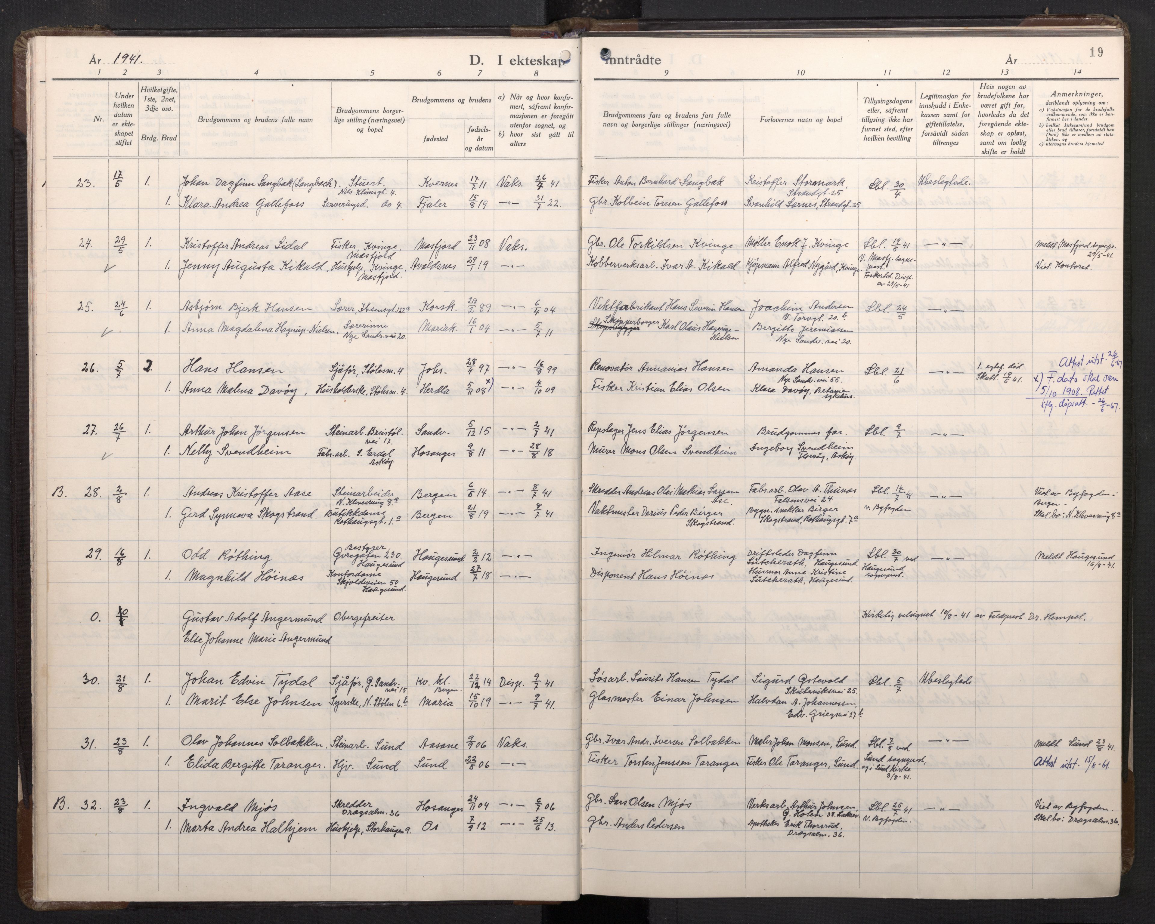 Mariakirken Sokneprestembete, AV/SAB-A-76901/H/Haa/L0019: Parish register (official) no. D 1, 1939-1963, p. 18b-19a