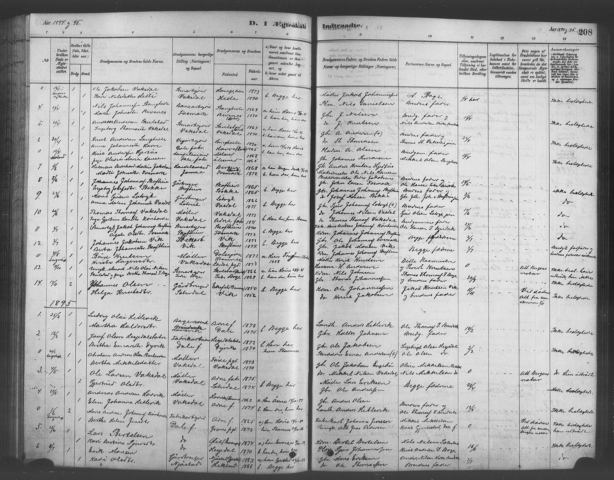 Bruvik Sokneprestembete, SAB/A-74701/H/Hab: Parish register (copy) no. A 1, 1878-1907, p. 208