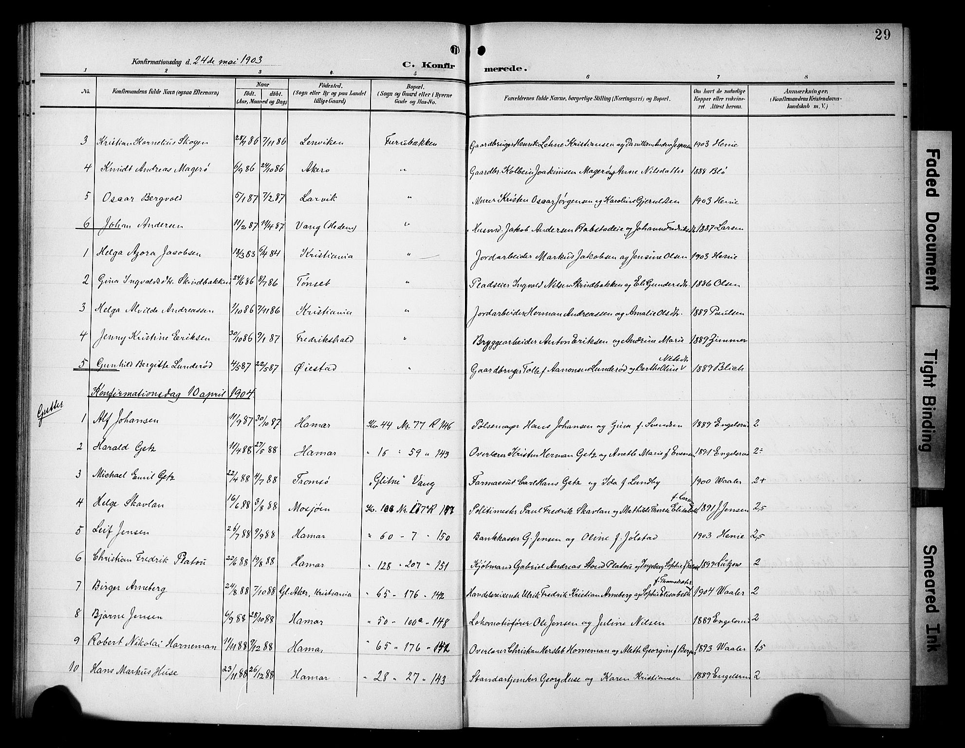 Hamar prestekontor, SAH/DOMPH-002/H/Ha/Hab/L0002: Parish register (copy) no. 2, 1899-1929, p. 29