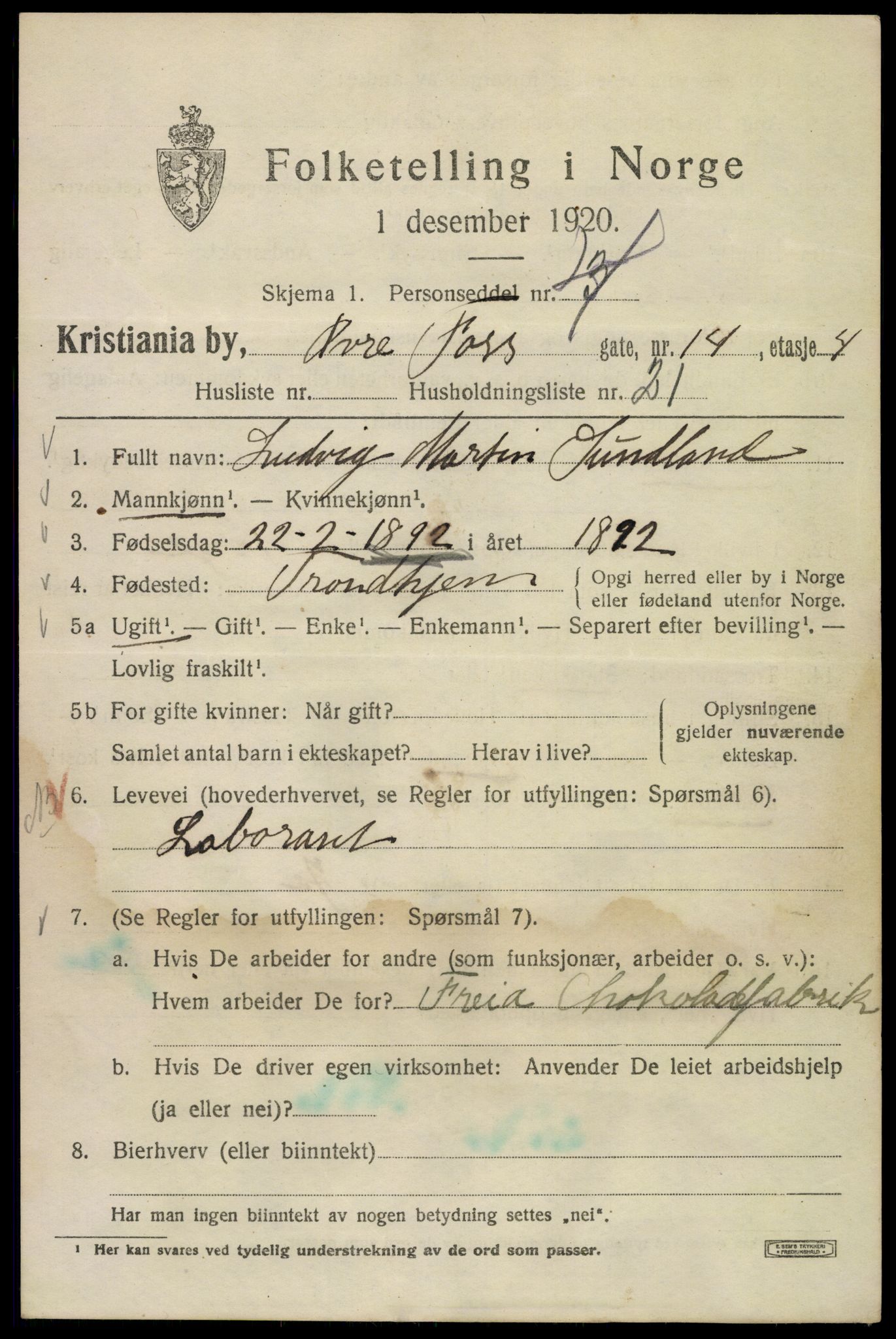 SAO, 1920 census for Kristiania, 1920, p. 660151