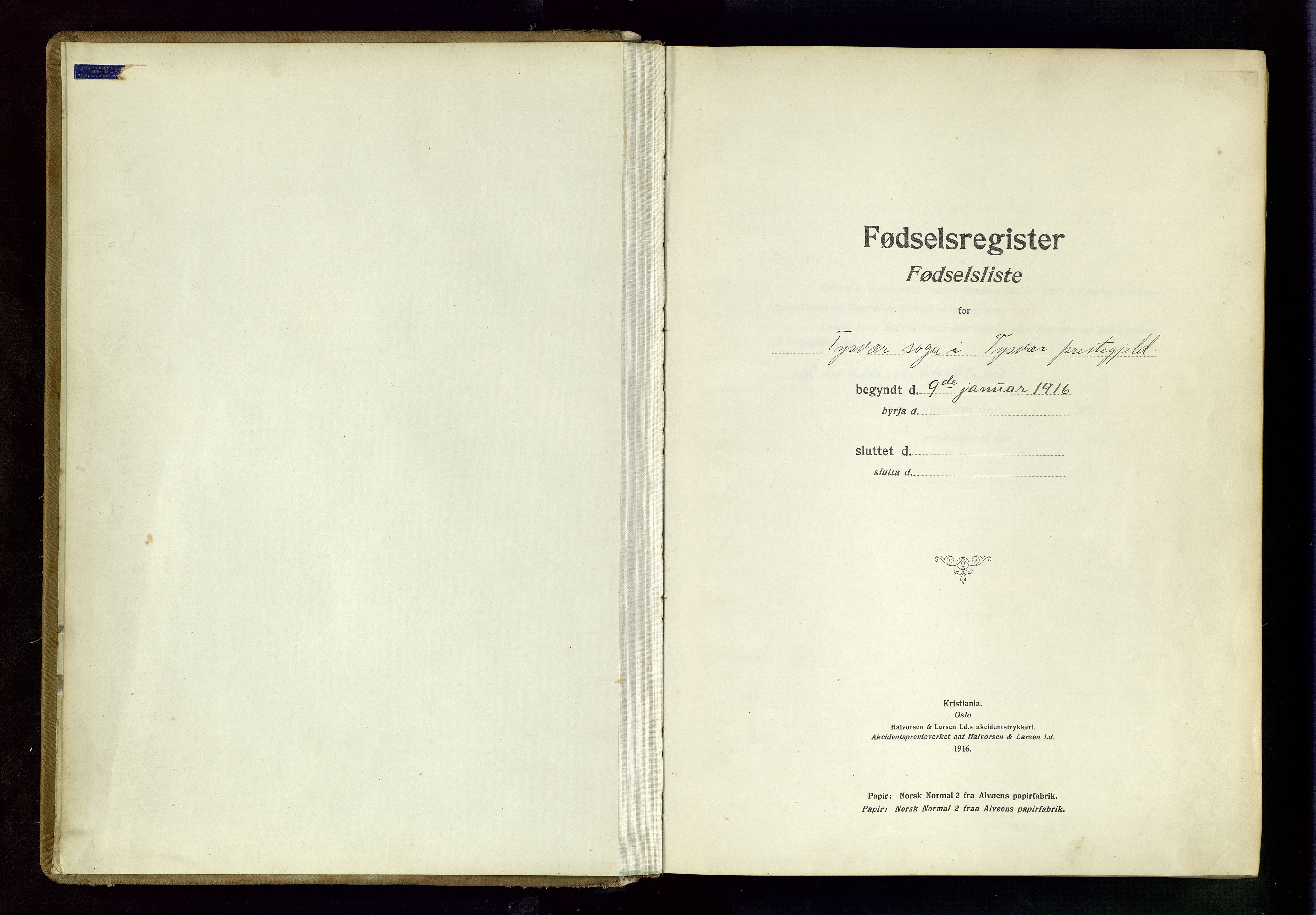 Tysvær sokneprestkontor, SAST/A -101864/I/Id/L0001: Birth register no. 1, 1916-1954