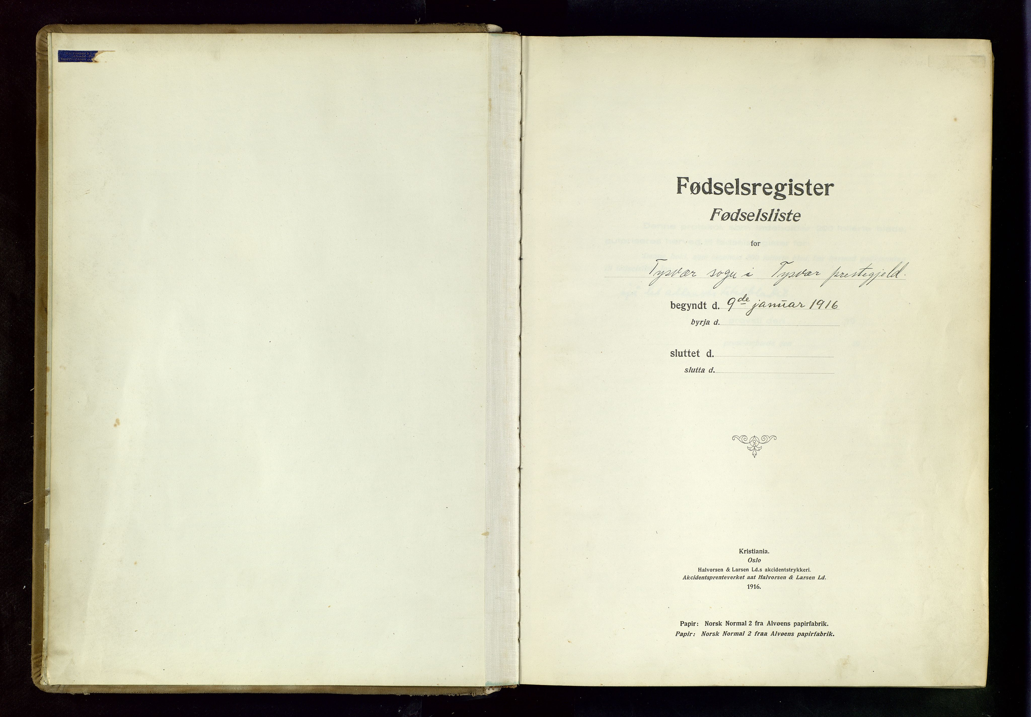 Tysvær sokneprestkontor, AV/SAST-A -101864/I/Id/L0001: Birth register no. 1, 1916-1954