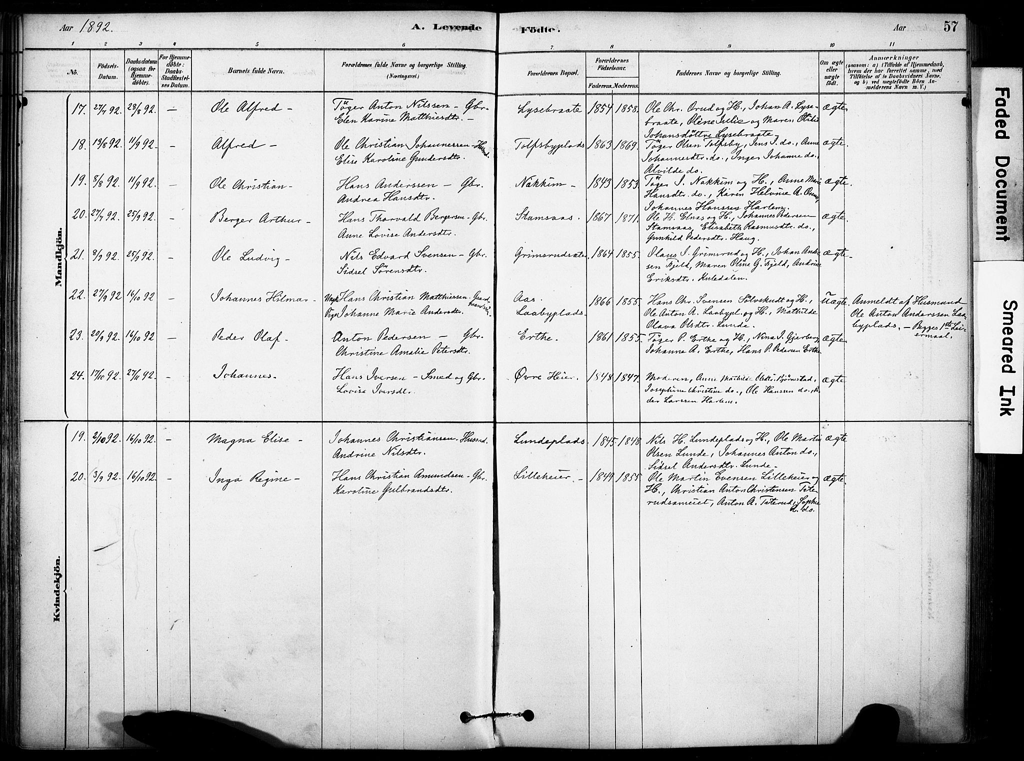 Rakkestad prestekontor Kirkebøker, AV/SAO-A-2008/F/Fb/L0001: Parish register (official) no. II 1, 1878-1899, p. 57